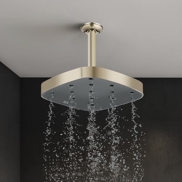 Ceiling-mounted Nuvola Square Showerhead offering spa-like water flow