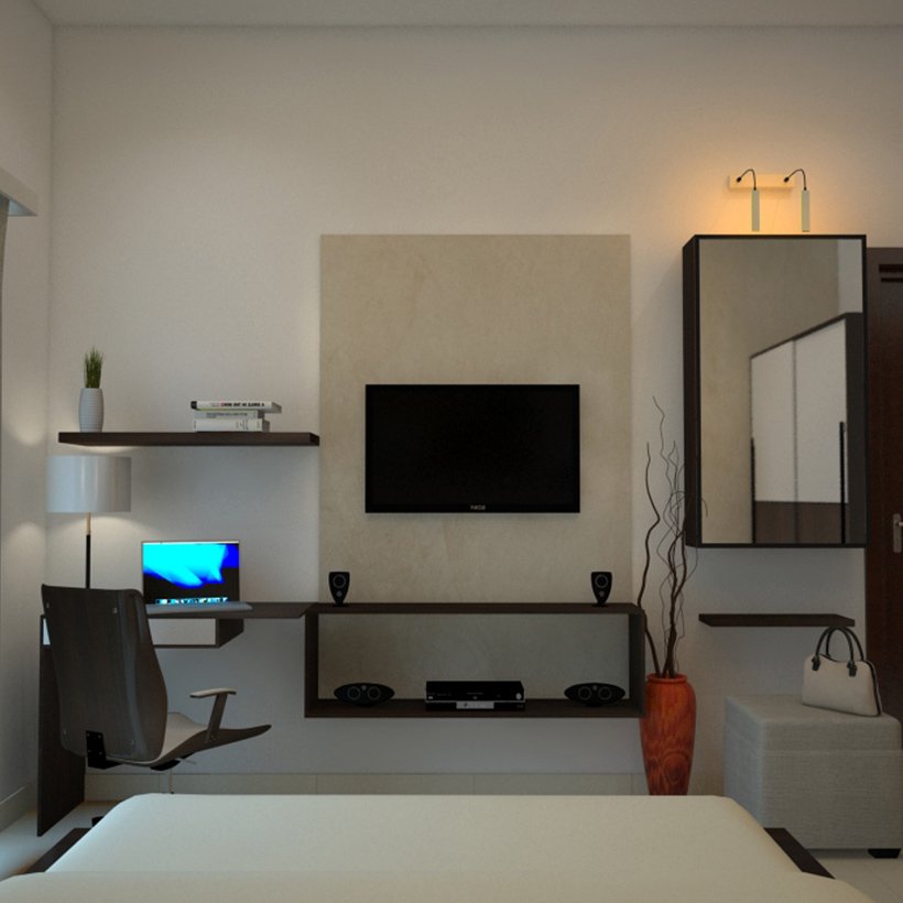 Dressing room furniture with a workspace, a tv panel and a dressing cabinet come together to create a fabulous combo