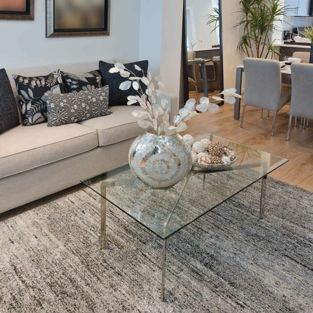 Living room with glass furniture for small homes