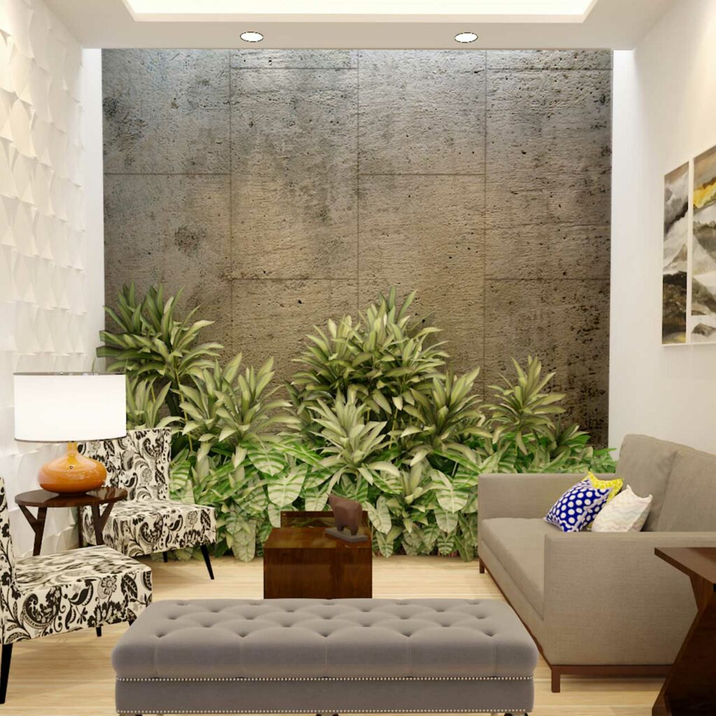 living room with plants