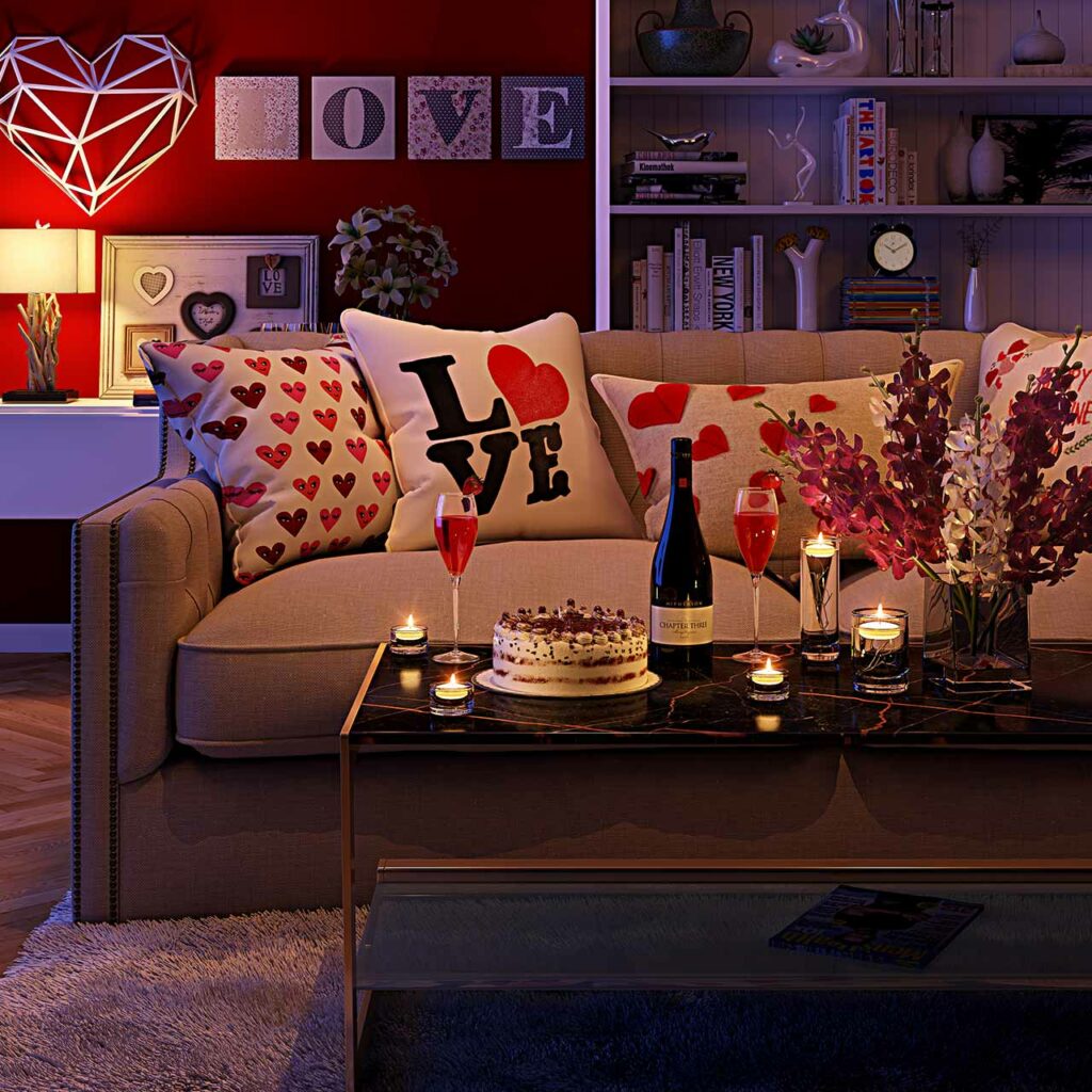 Romantic living room with a center table