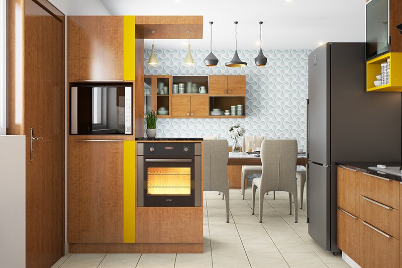 Wallpaper for kitchen walls with a design of pastel colours of blue colour in funky wallpapers for kitchen