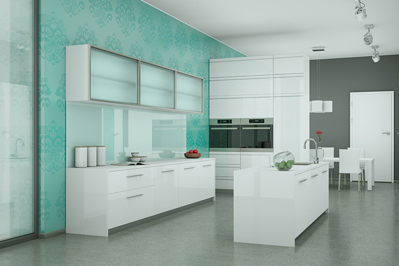 Kitchen tile wallpaper with a green coloured classic printed wallpaper which is as a self adhesive kitchen wallpaper