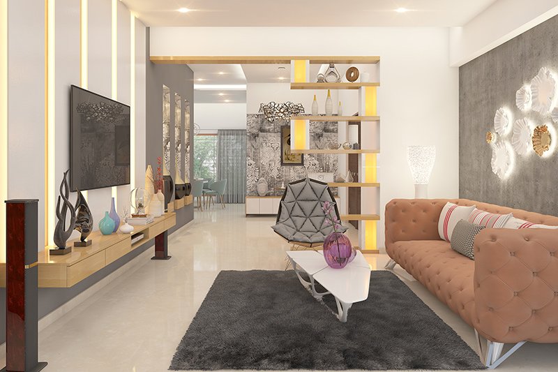 Corner showcase designs for drawing room with wood finished sunmica which is suitable for open style plan for showcase living room furniture