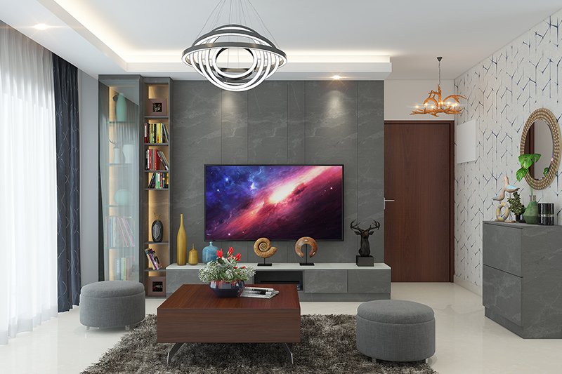 Showcase design for drawing room for l shape entertainment unit which is chic and compact for small showcase design for living room