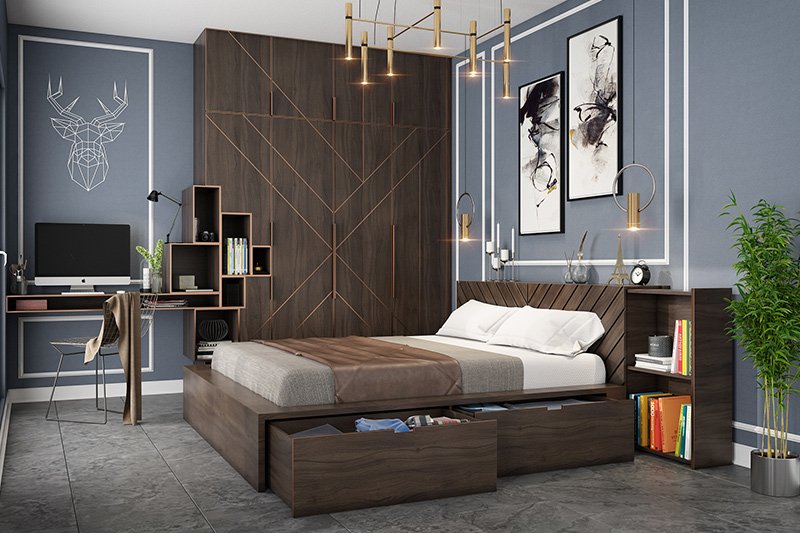 Bedroom study area designs for your home where the modern artwork above the desk immediately draws ones attention to study in bedroom