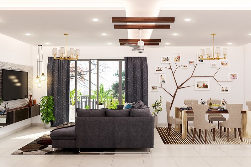 Modern living and dining room immediately draw one’s attention and further enhance the generous dimensions of the space