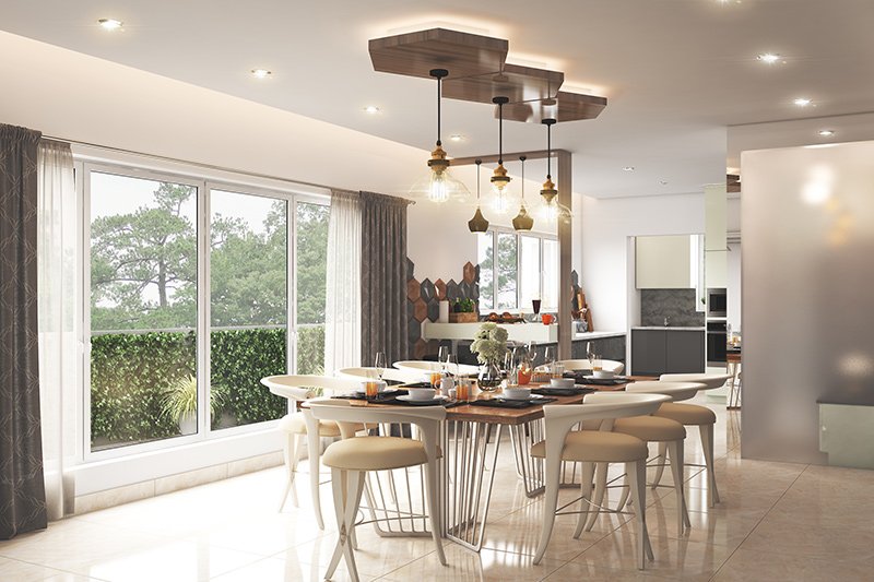 Modern dining room design with modern lighting fit to host elegant parties