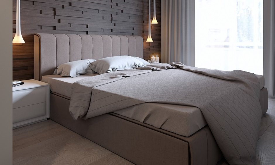 Walnut wood bedroom wall panels are an excellent idea for a modern bedroom.