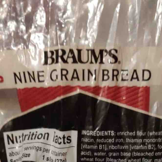bread (braums) nine grain Health and Nutrition Facts