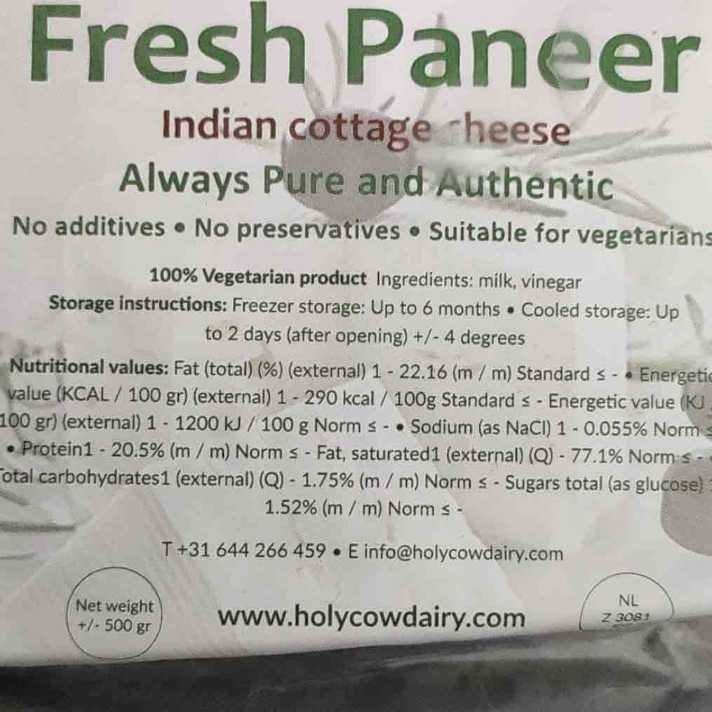 paneer (holycowdairy) Health and Nutrition Facts