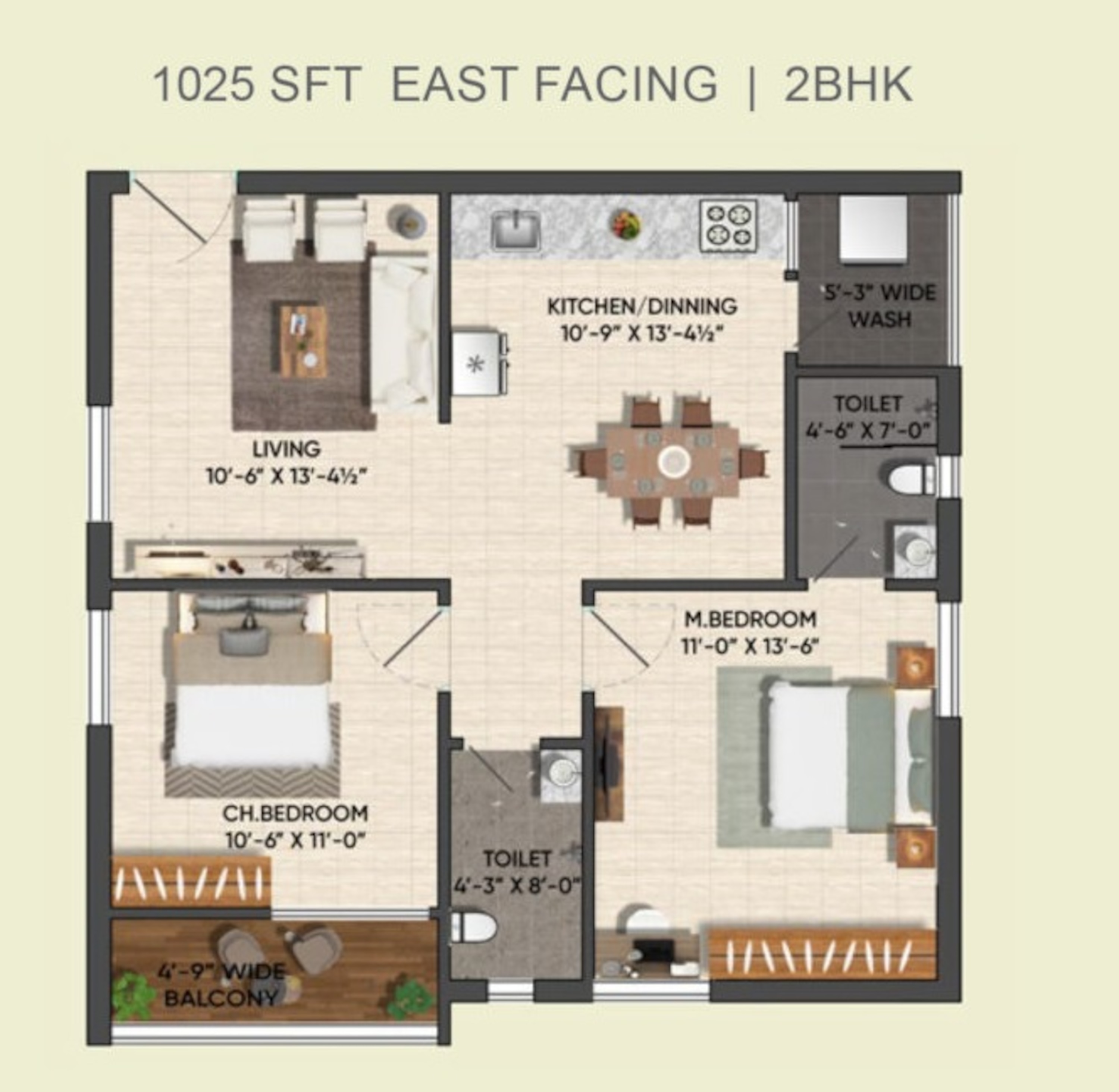 2BHK floor plan