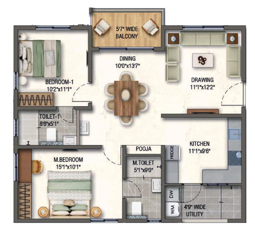2BHK floor plan