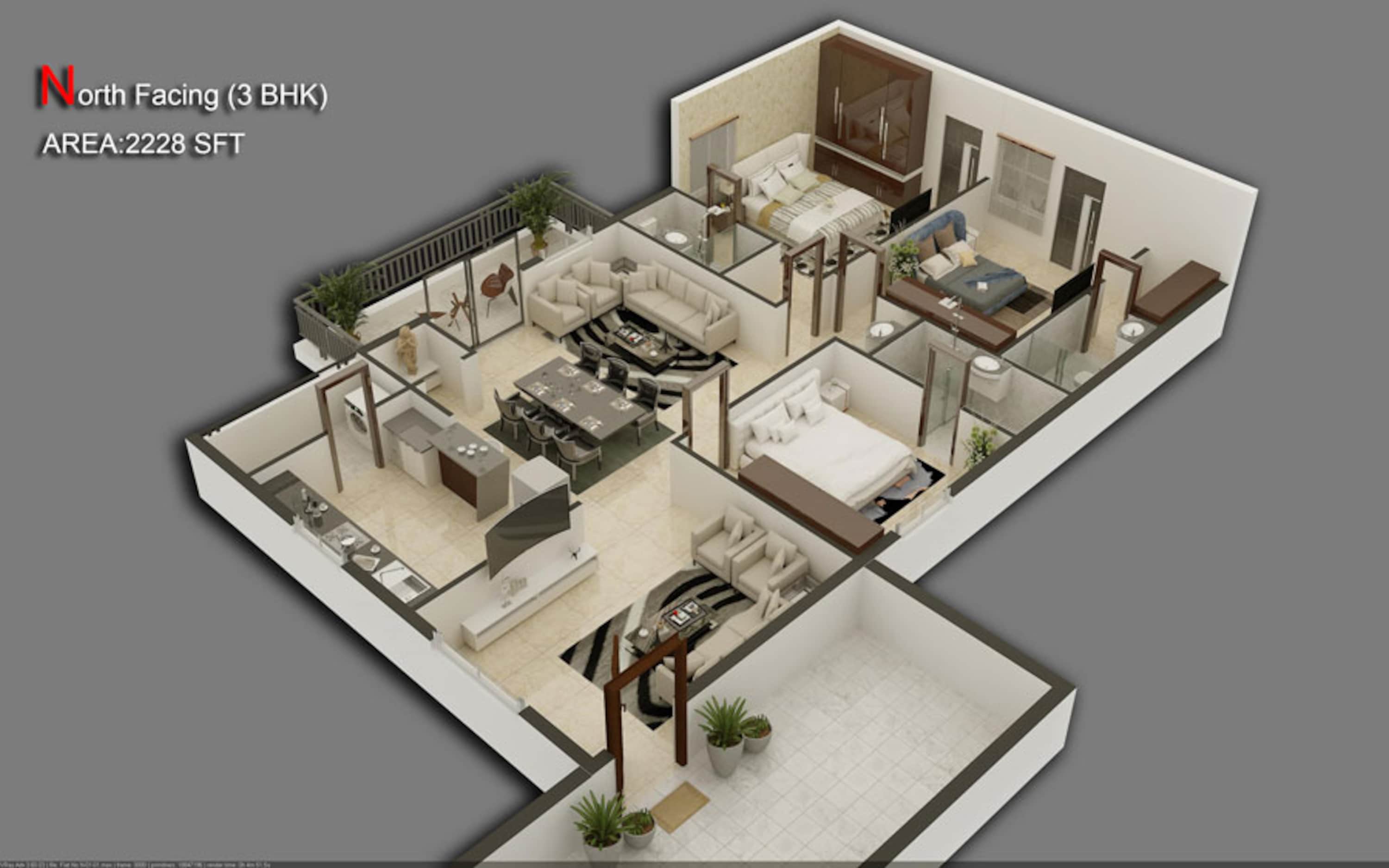 3BHK floor plan