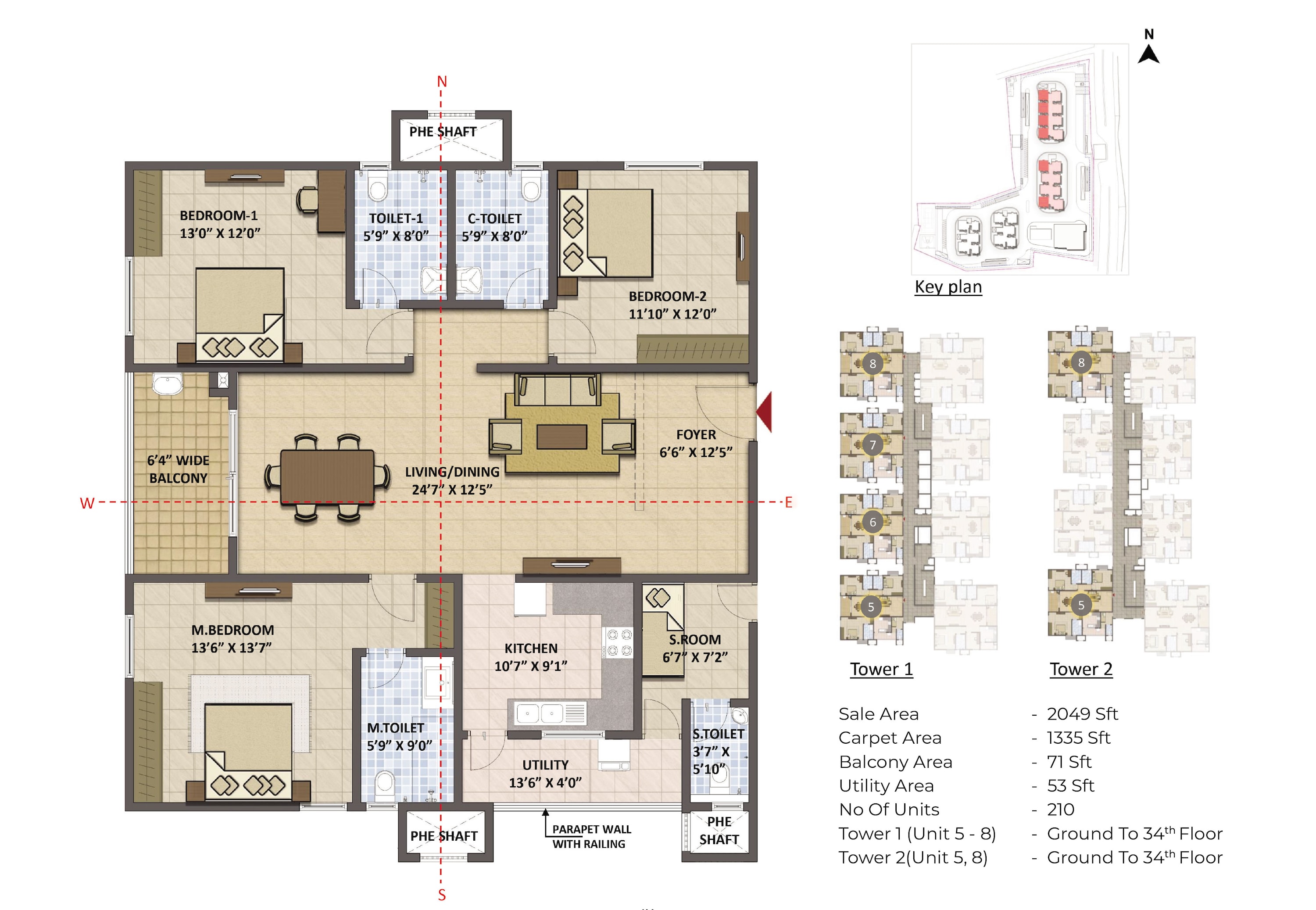 3BHK floor plan