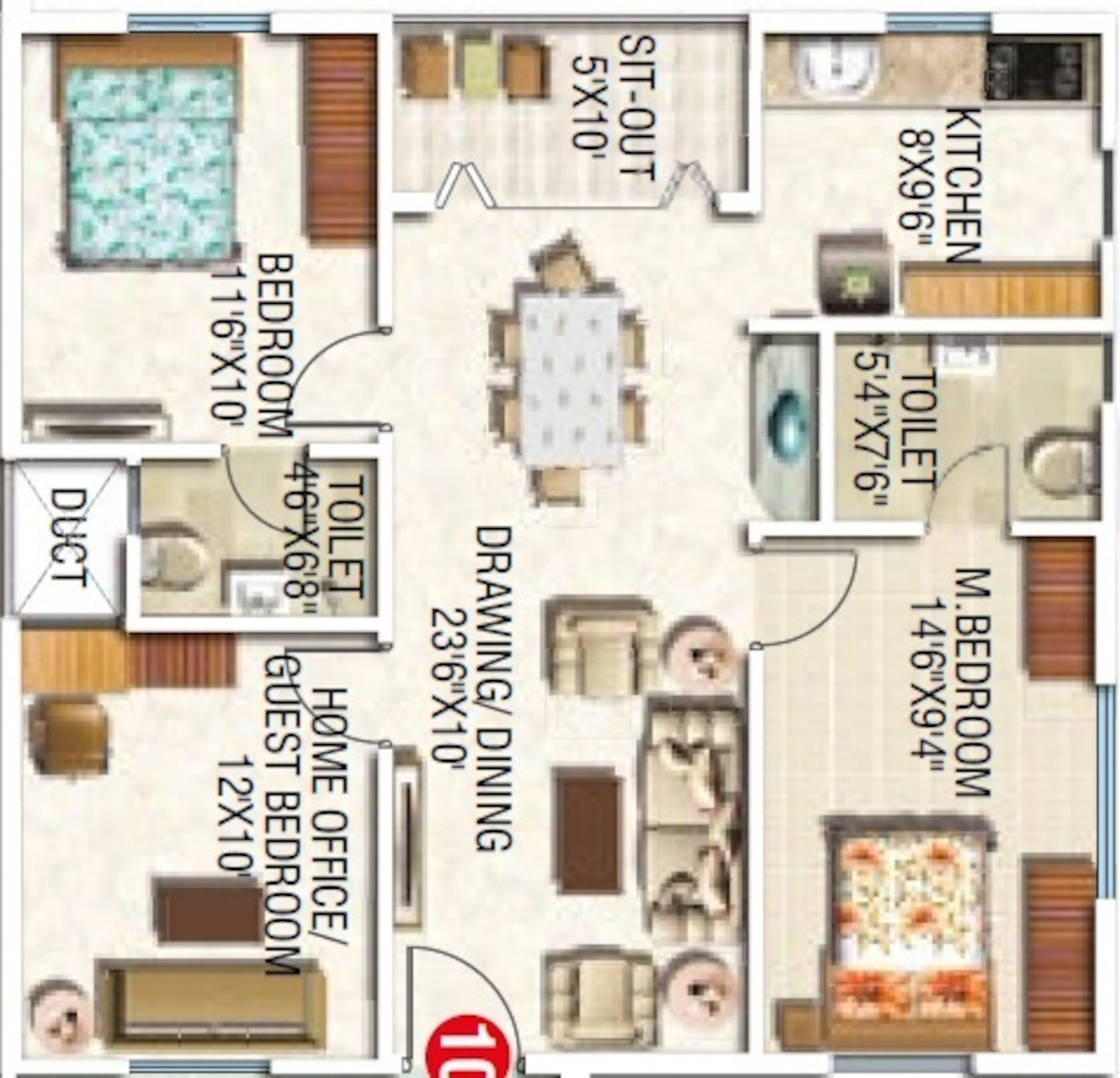 3BHK floor plan