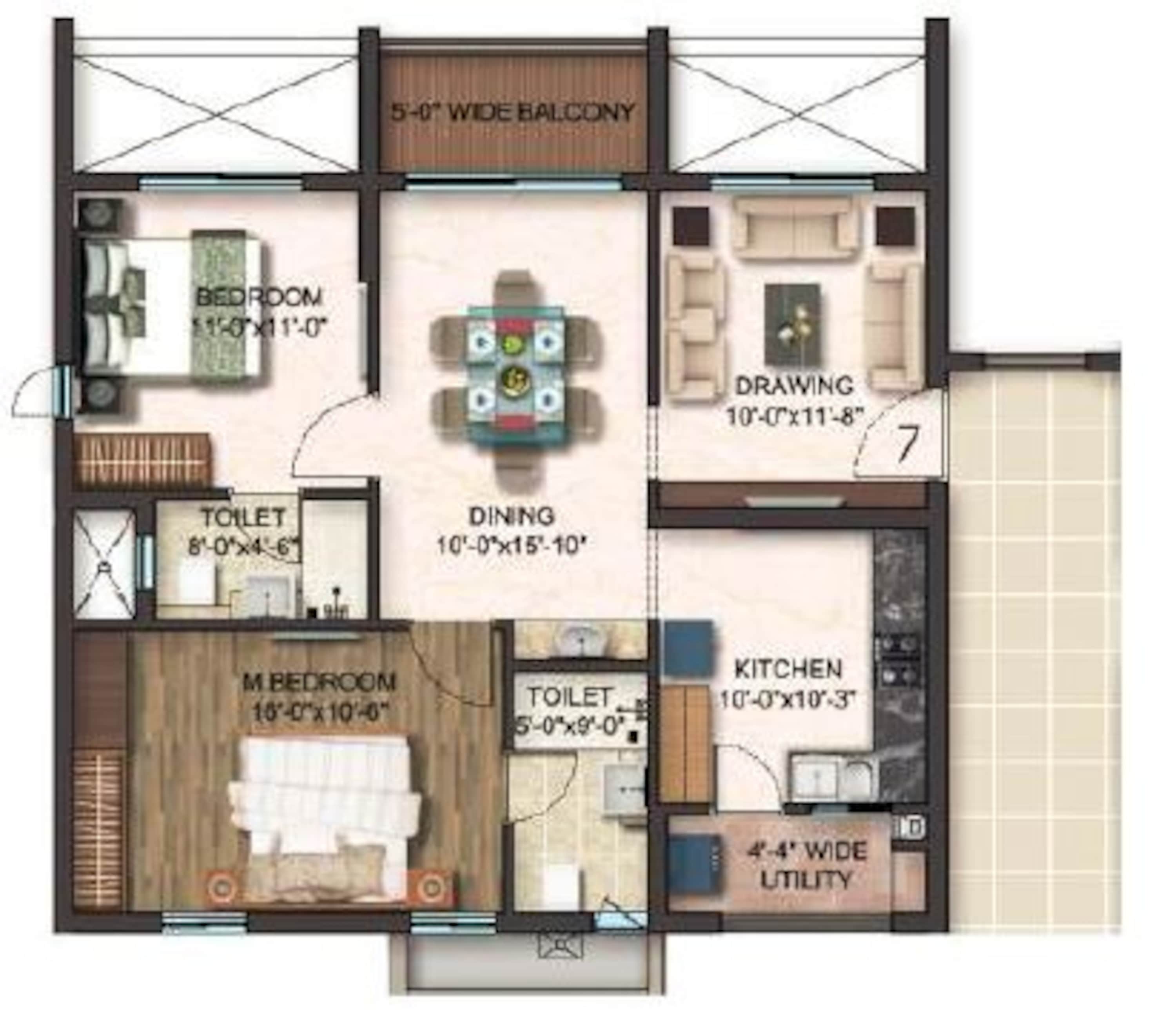 2BHK floor plan