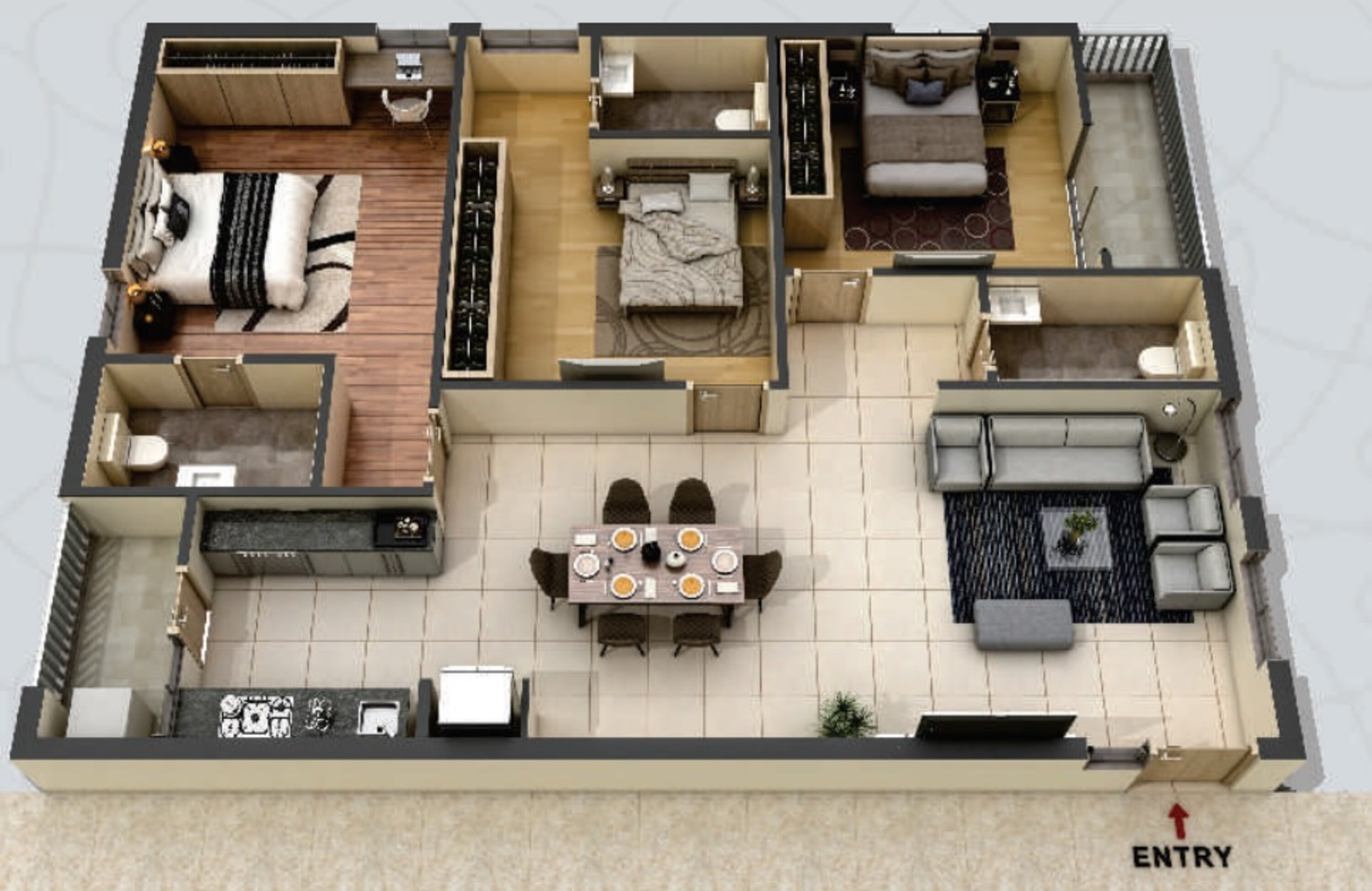 3BHK floor plan