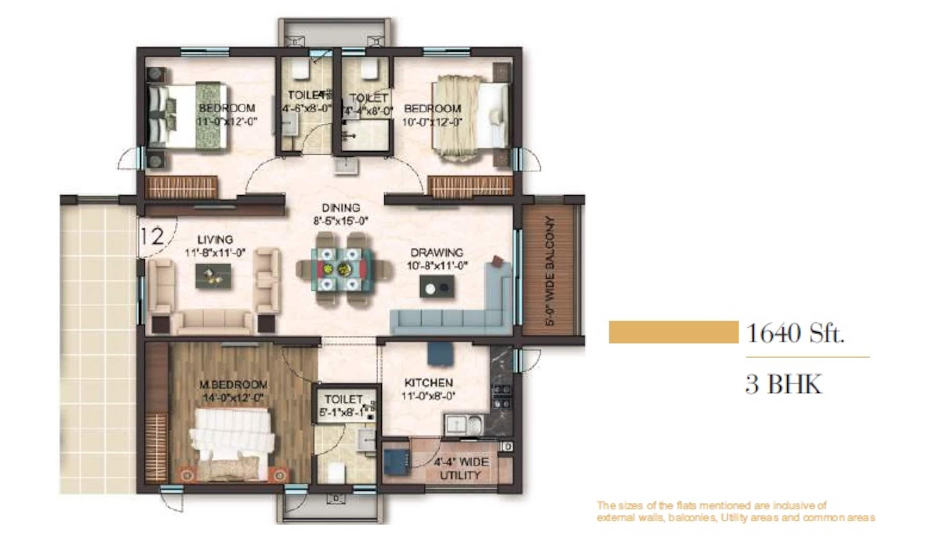 3BHK floor plan