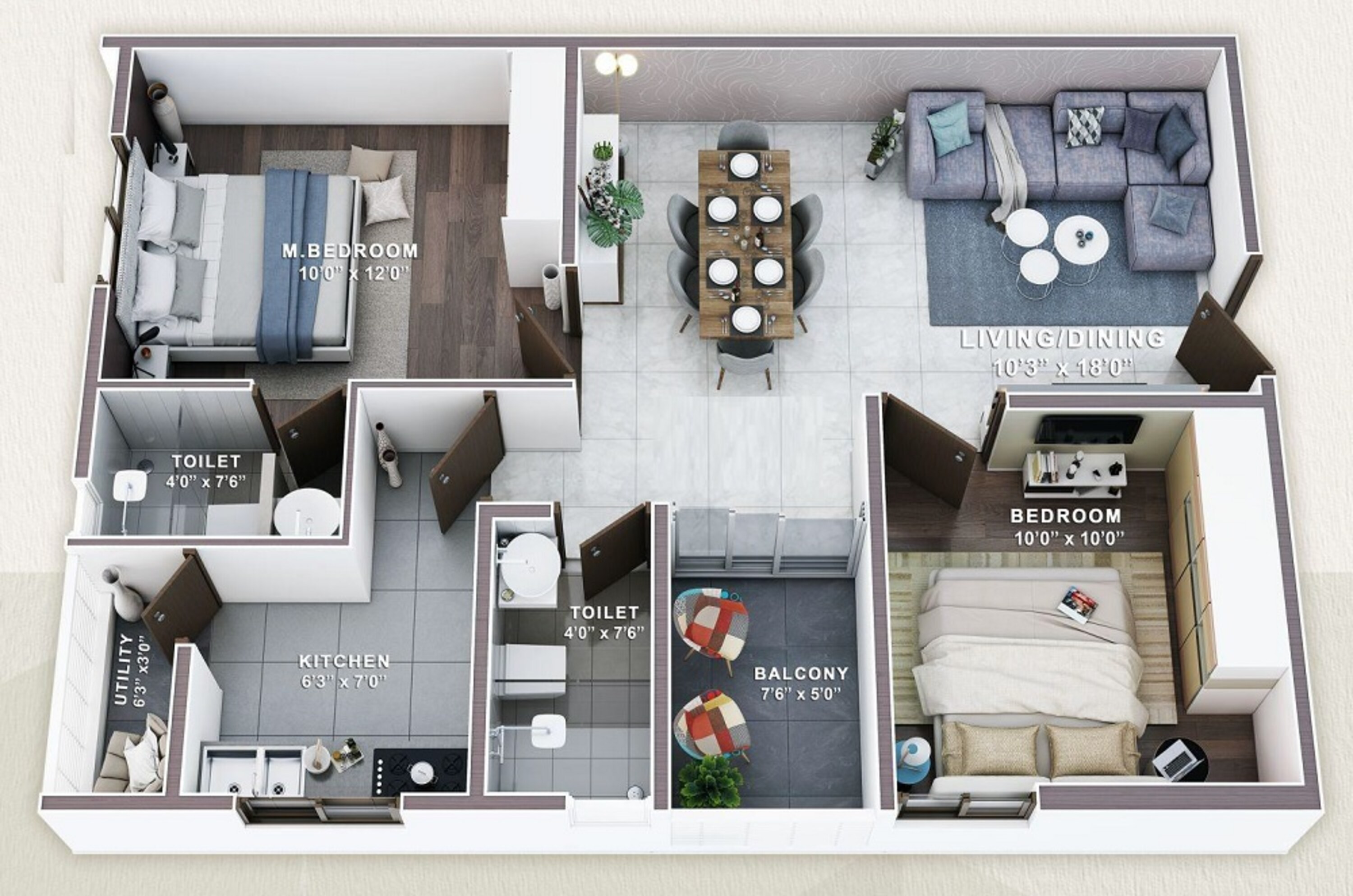2BHK floor plan
