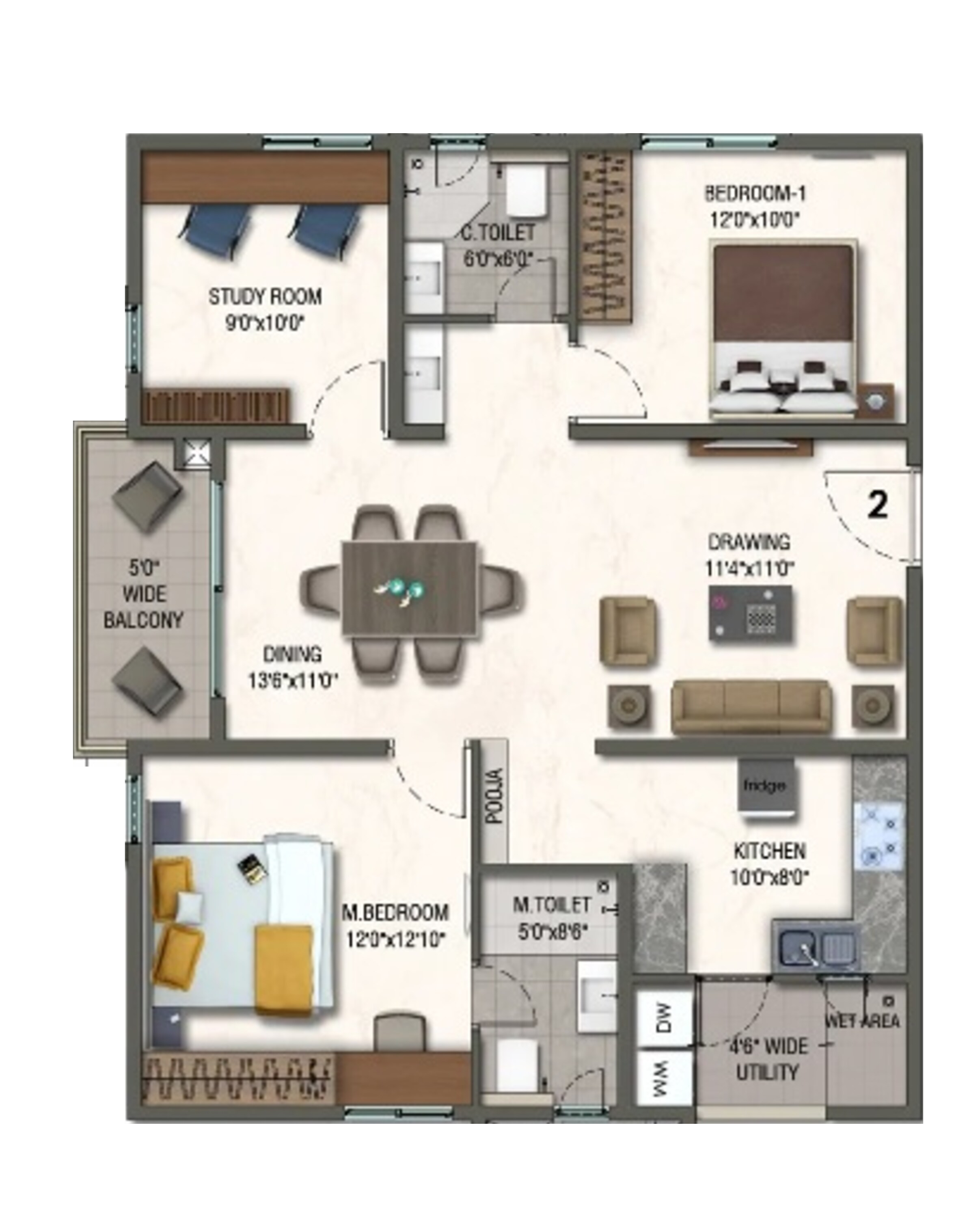 2BHK floor plan