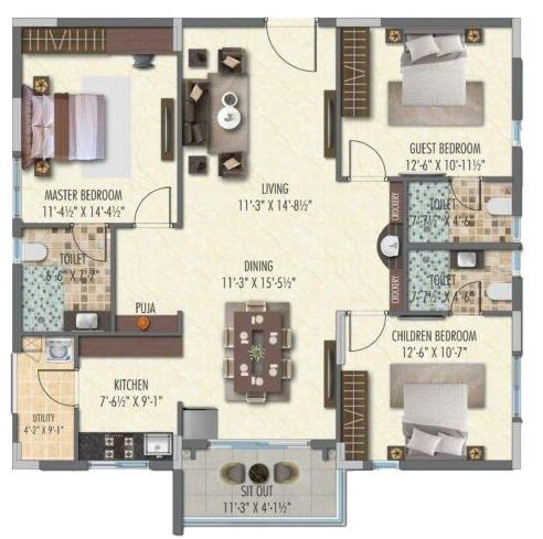 2BHK floor plan