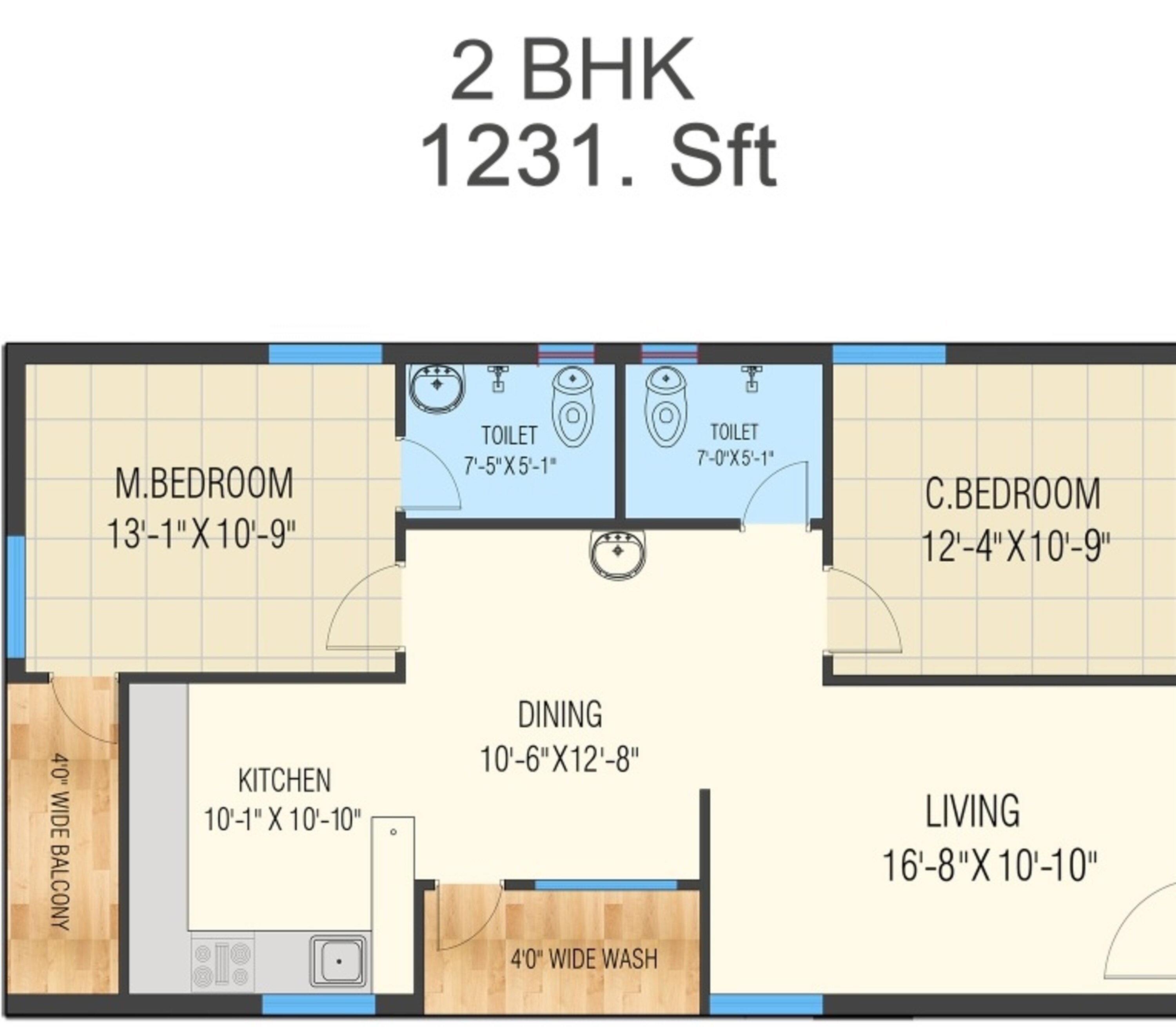 2BHK floor plan