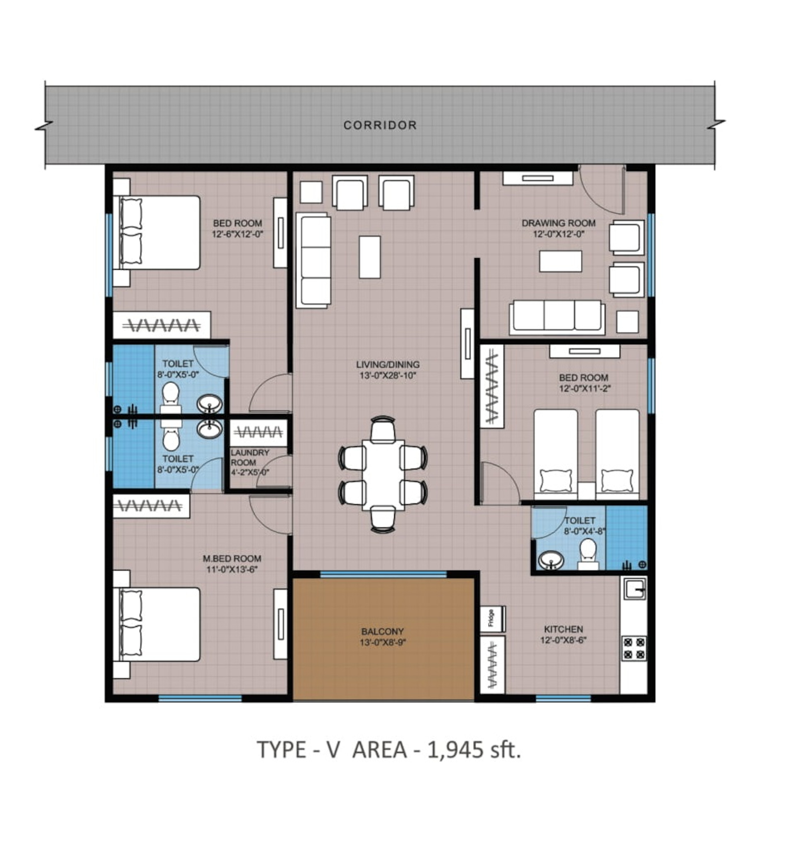 3BHK floor plan