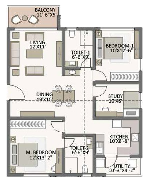 2BHK floor plan