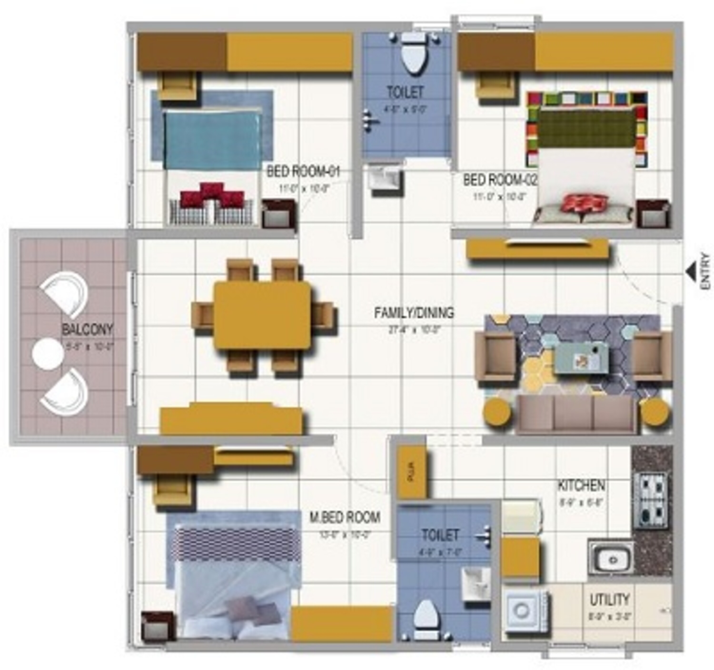 3BHK floor plan