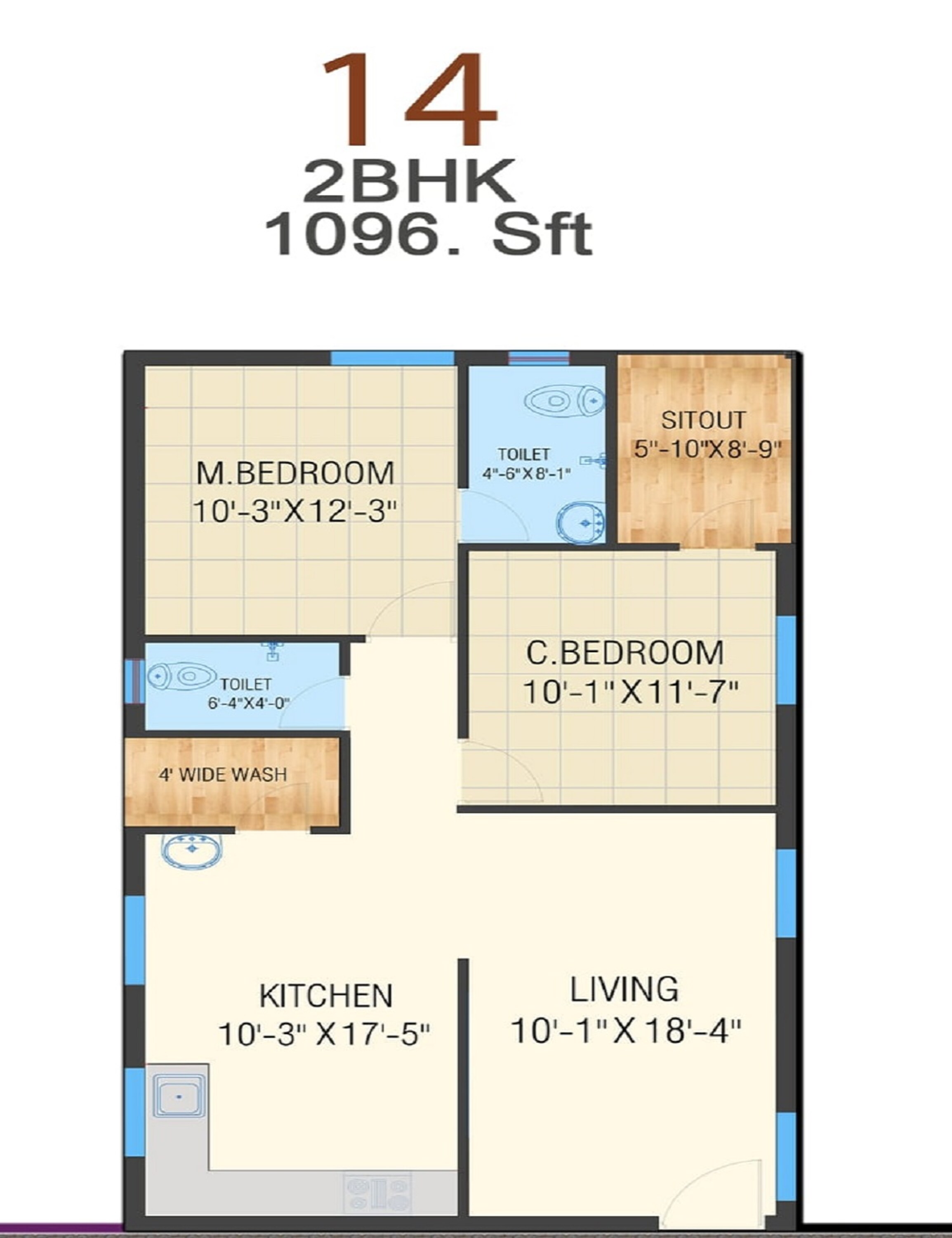 2BHK floor plan