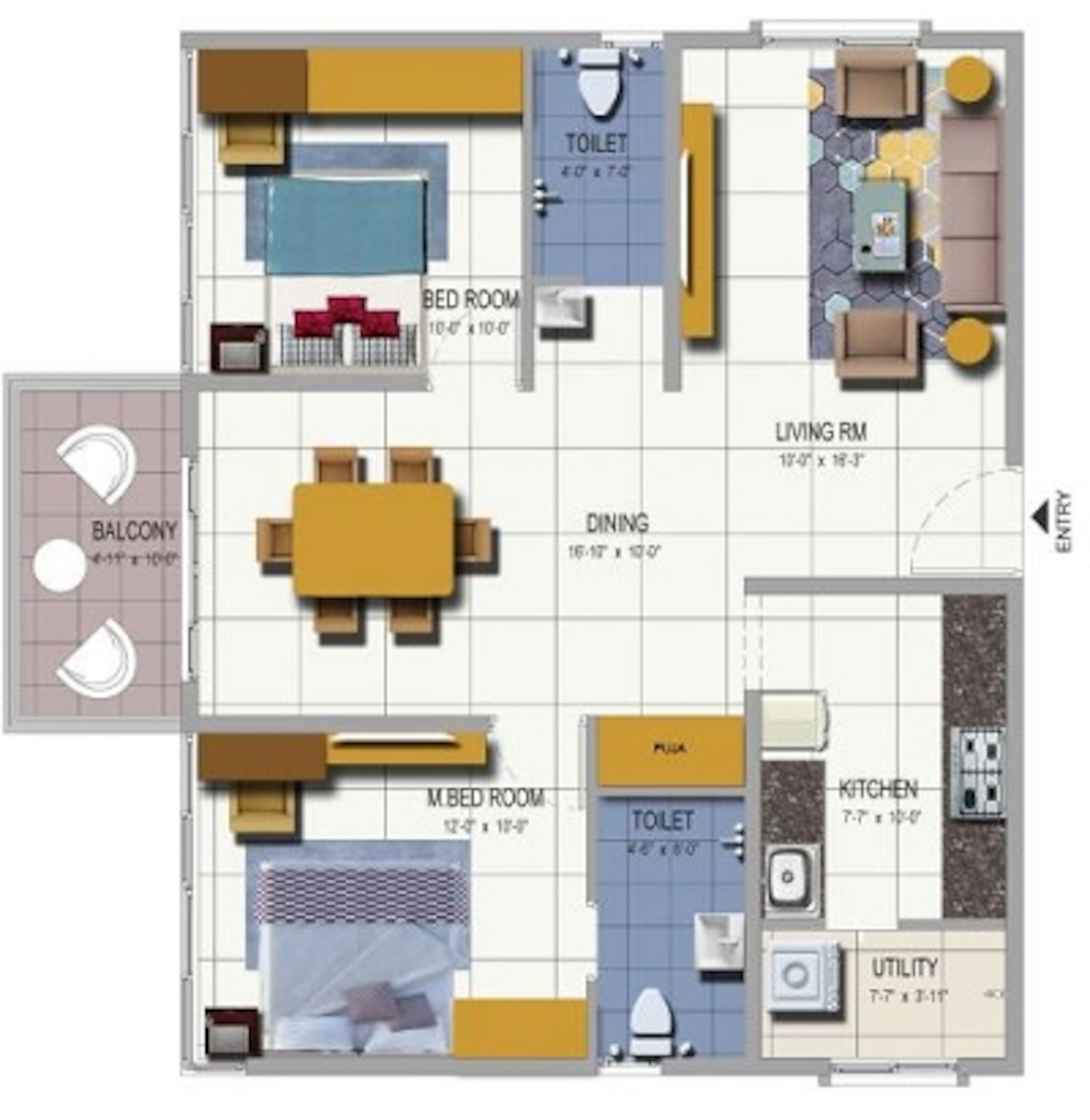 2BHK floor plan