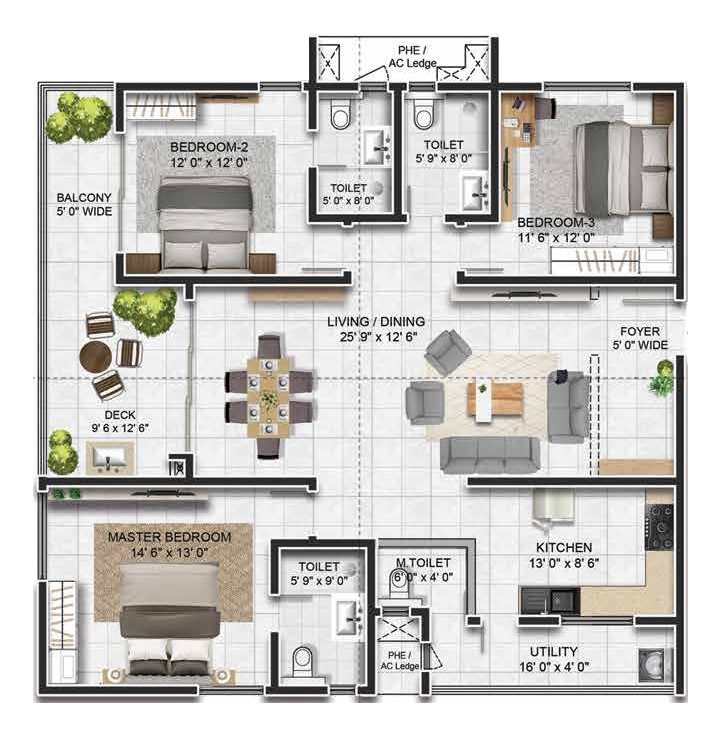 3BHK floor plan