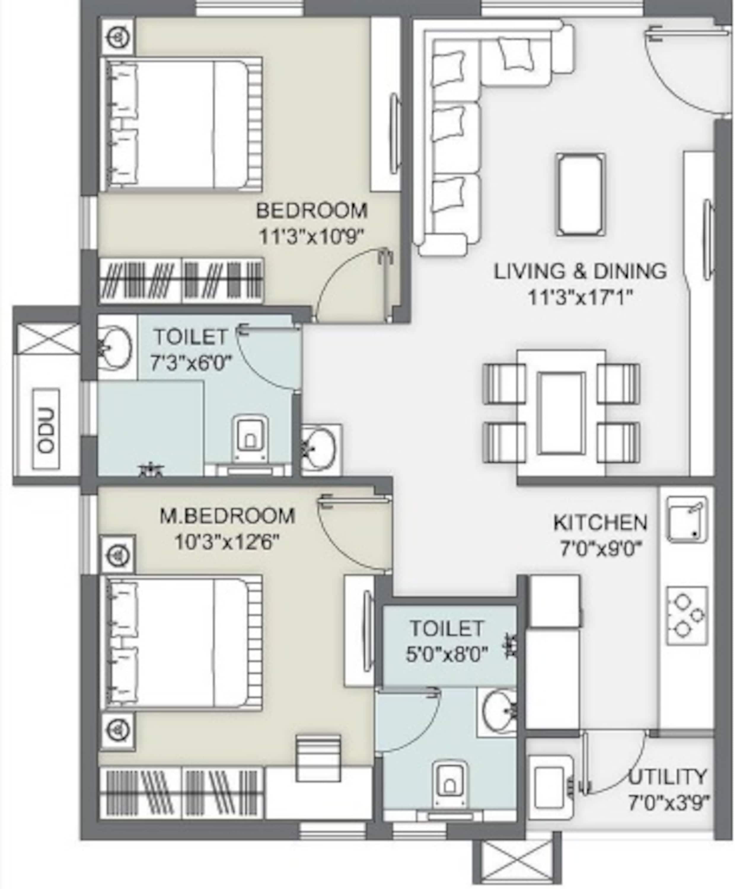 2BHK floor plan