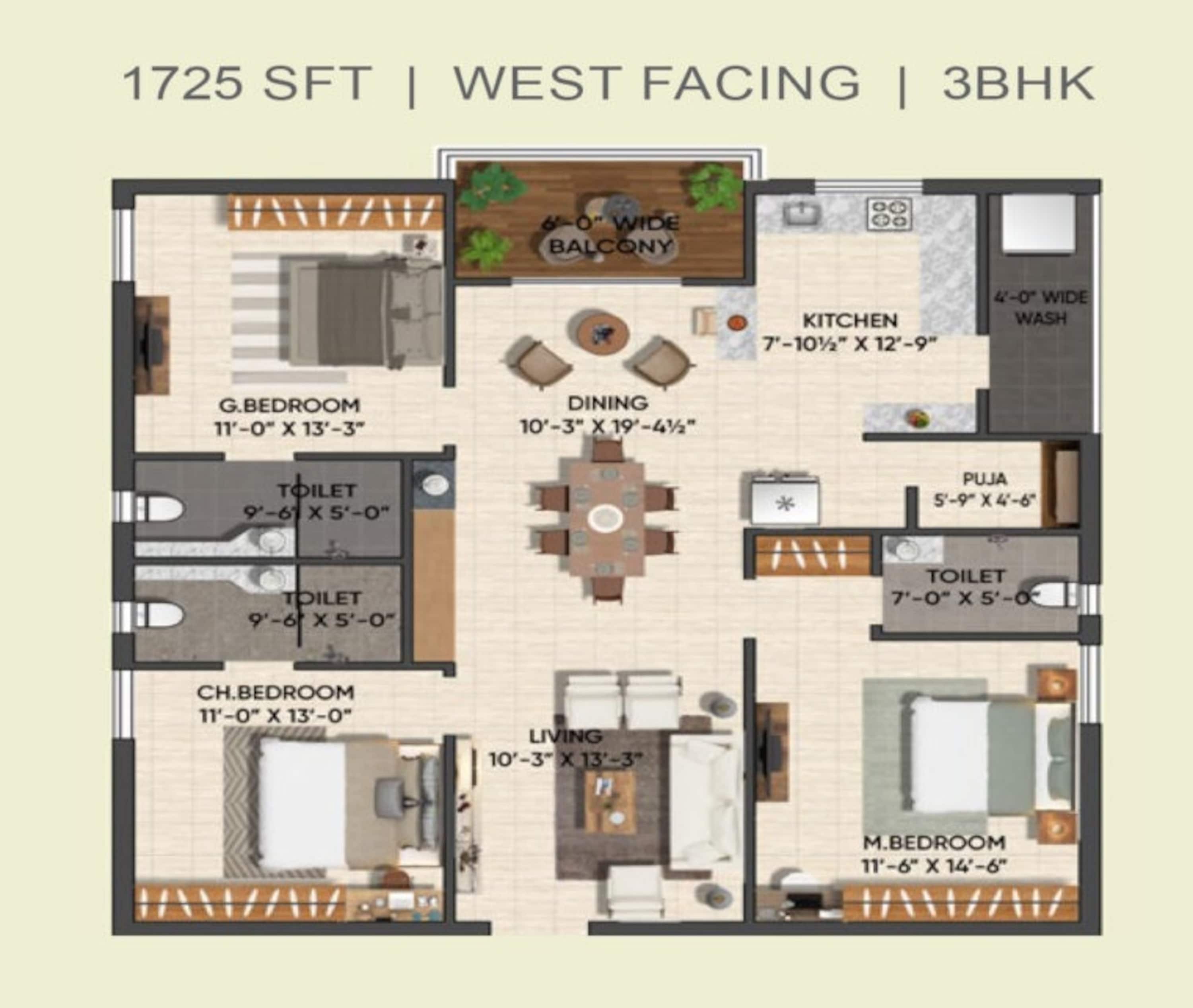 3BHK floor plan