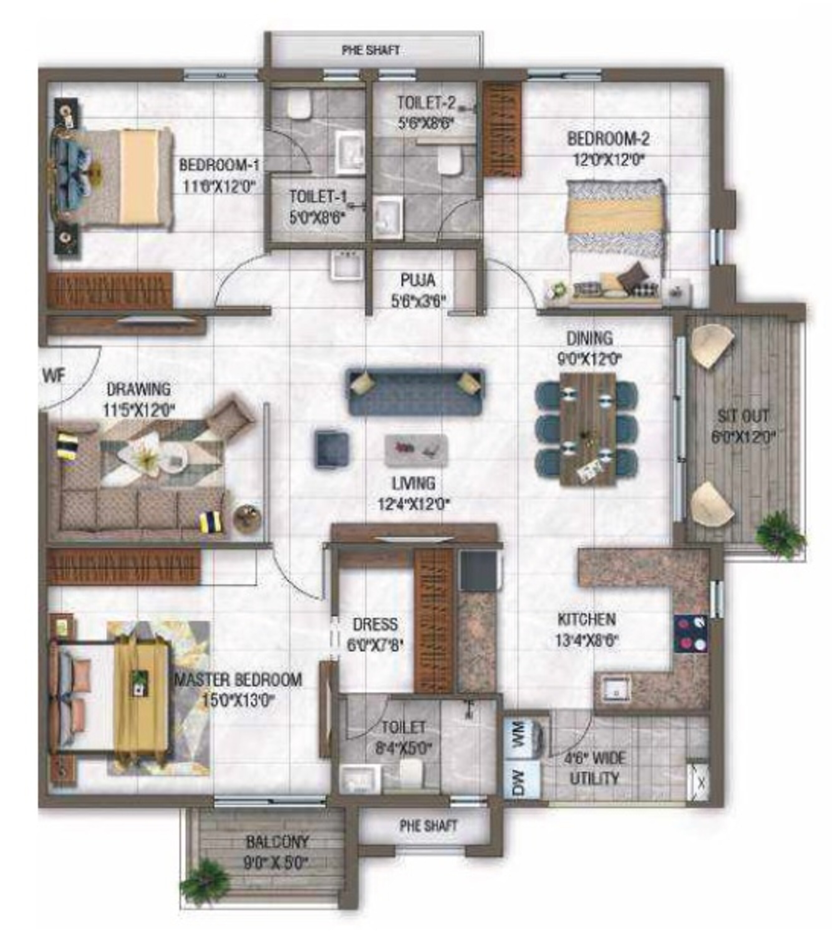 3BHK floor plan