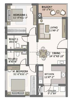 2BHK floor plan