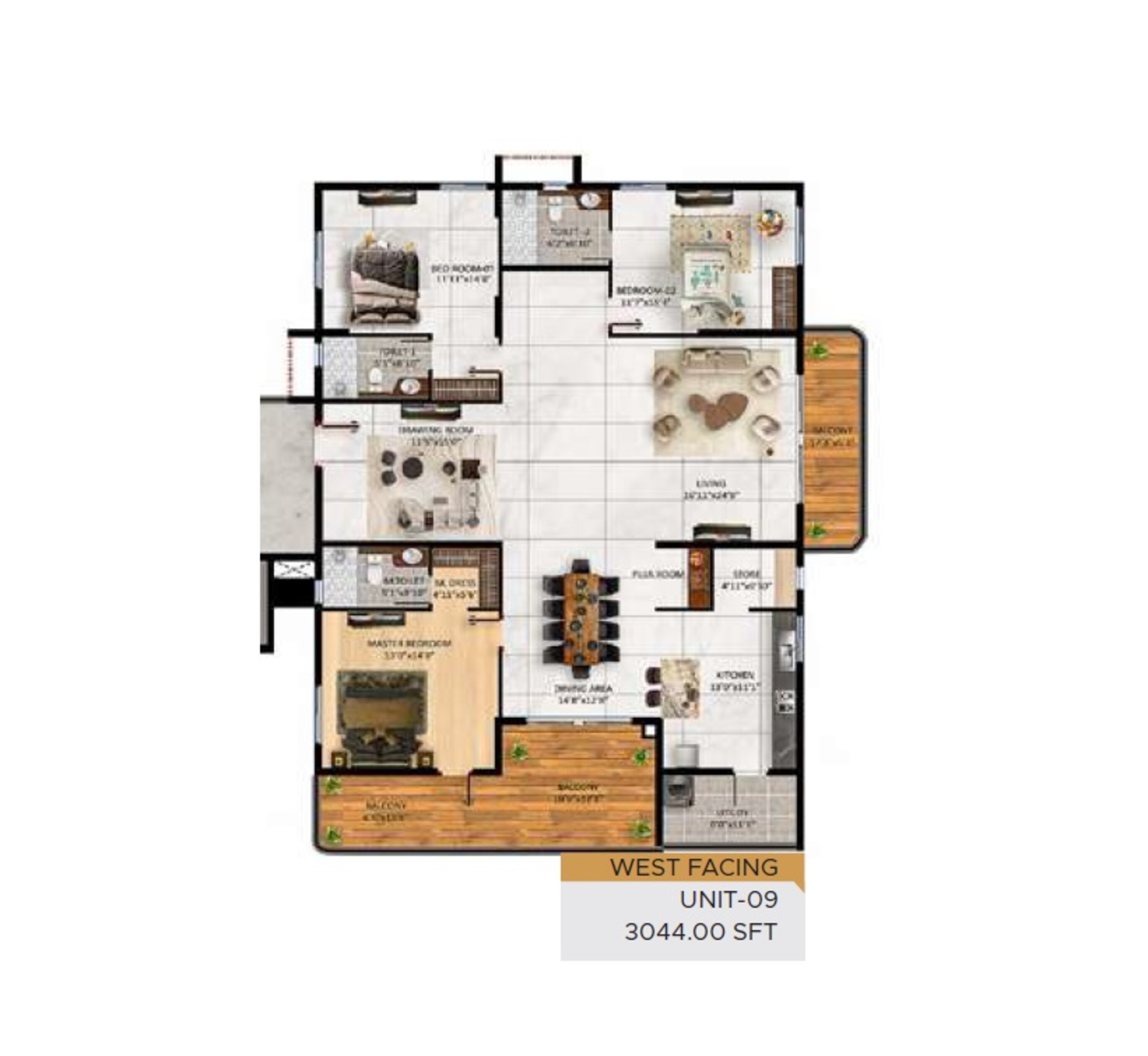 3BHK floor plan