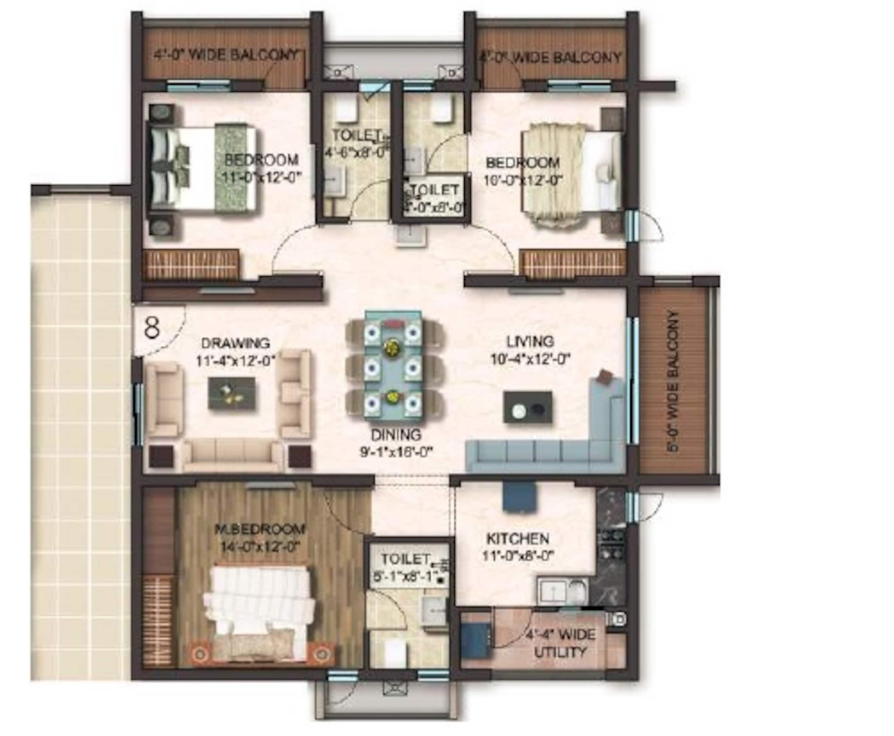 3BHK floor plan
