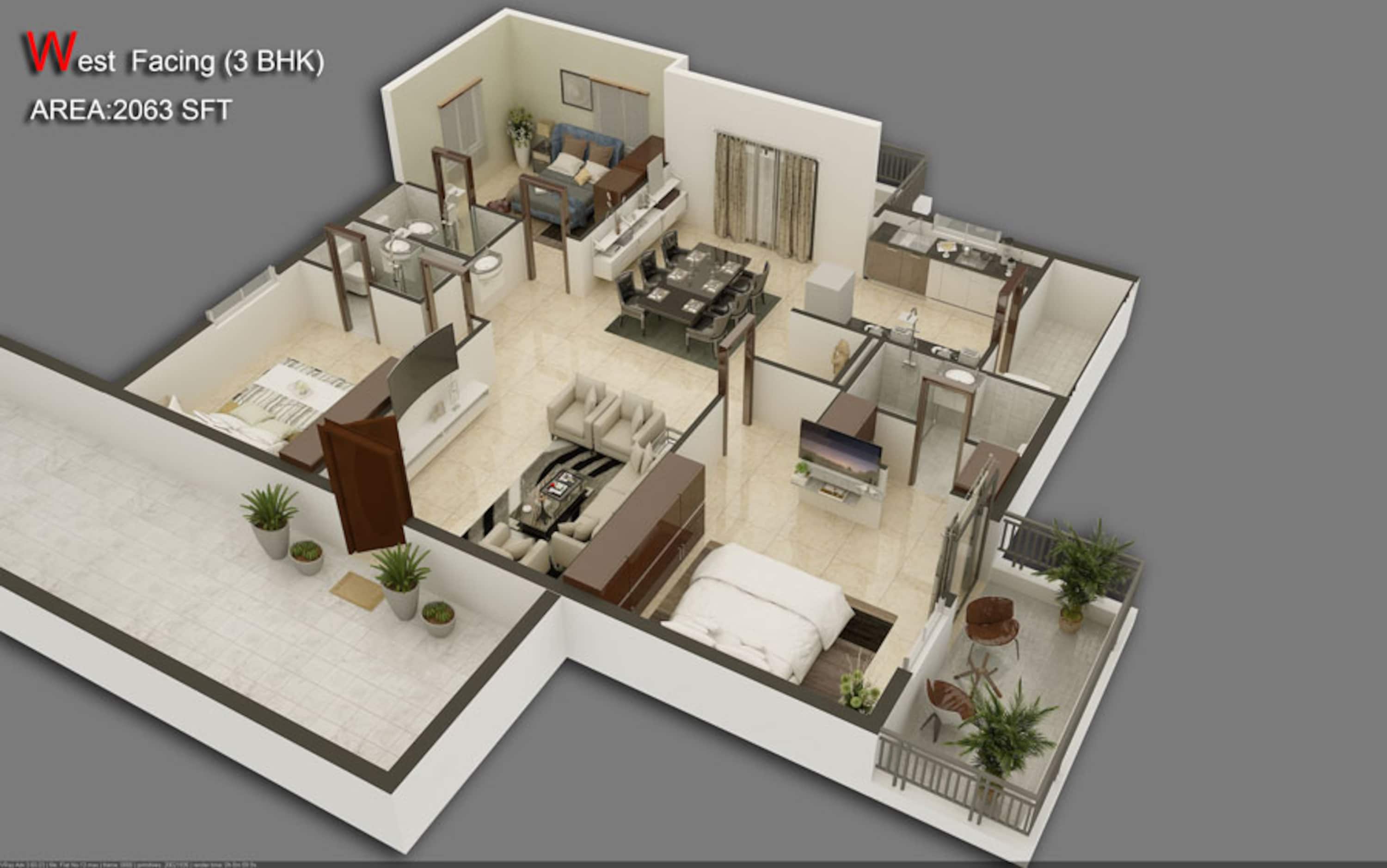 3BHK floor plan