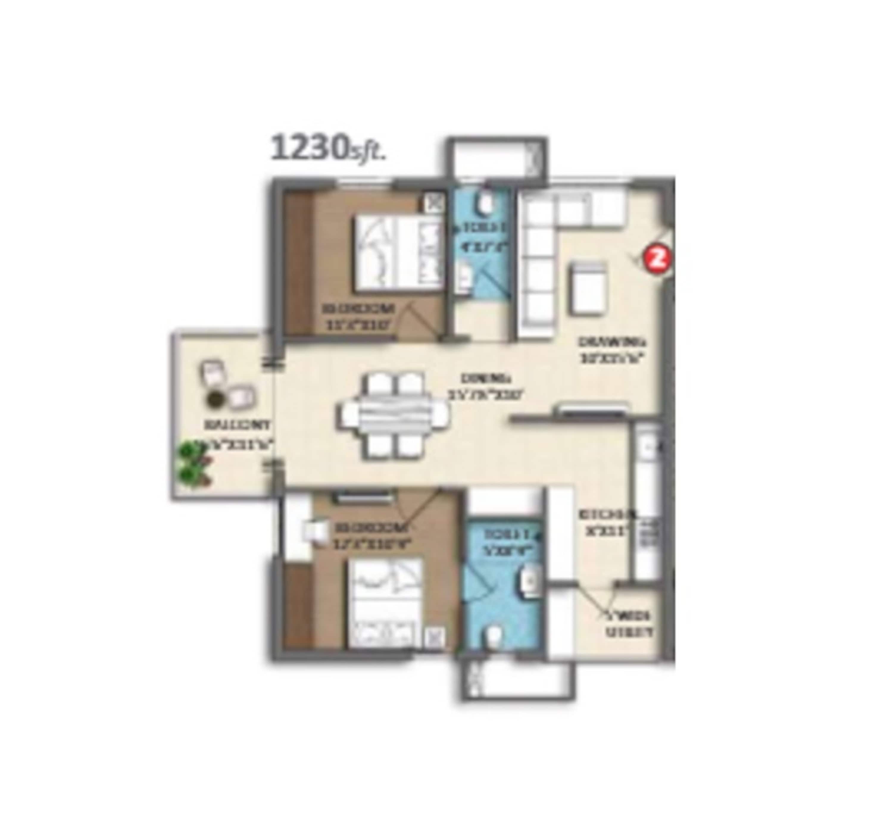 2BHK floor plan