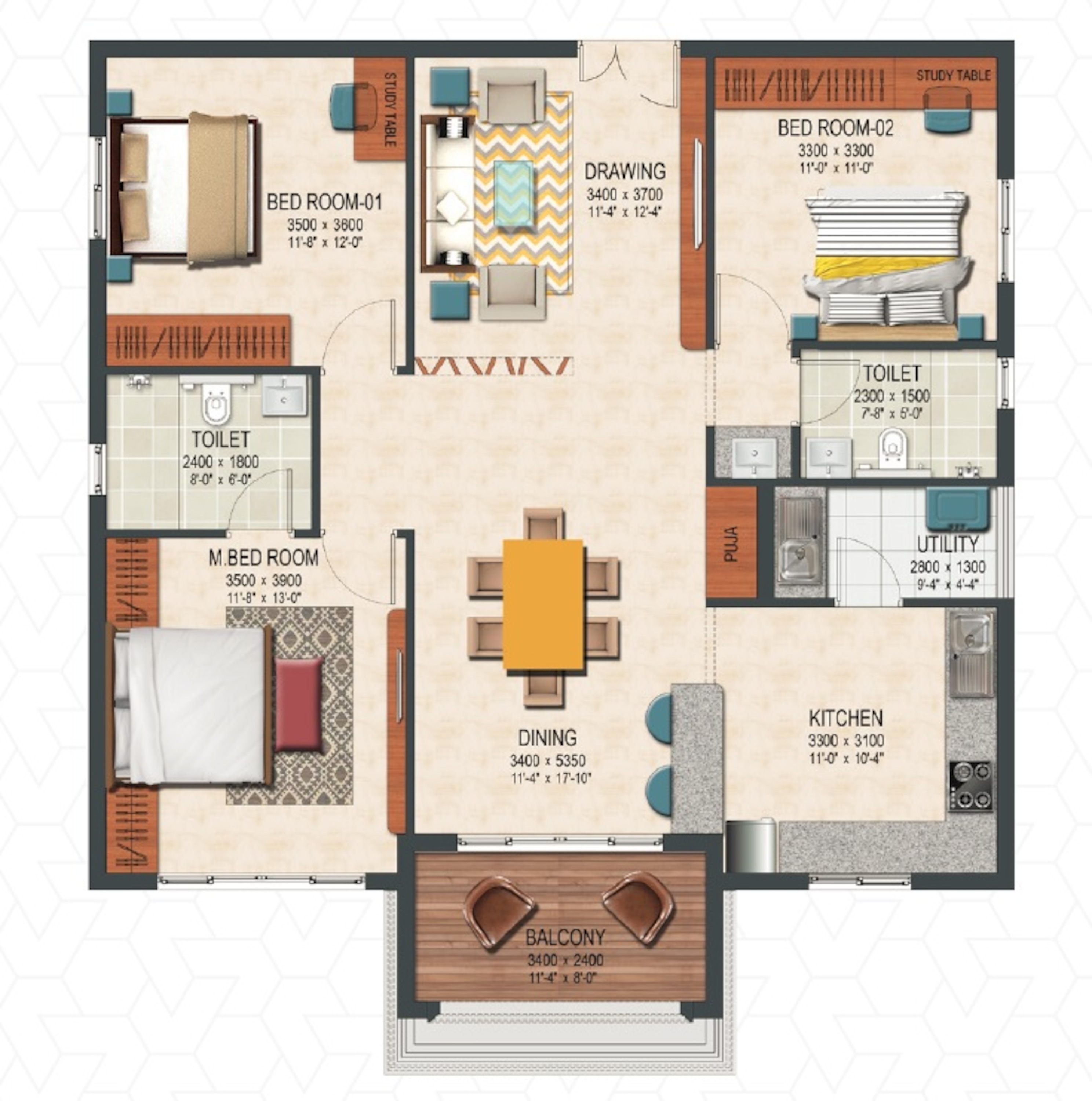 2BHK floor plan