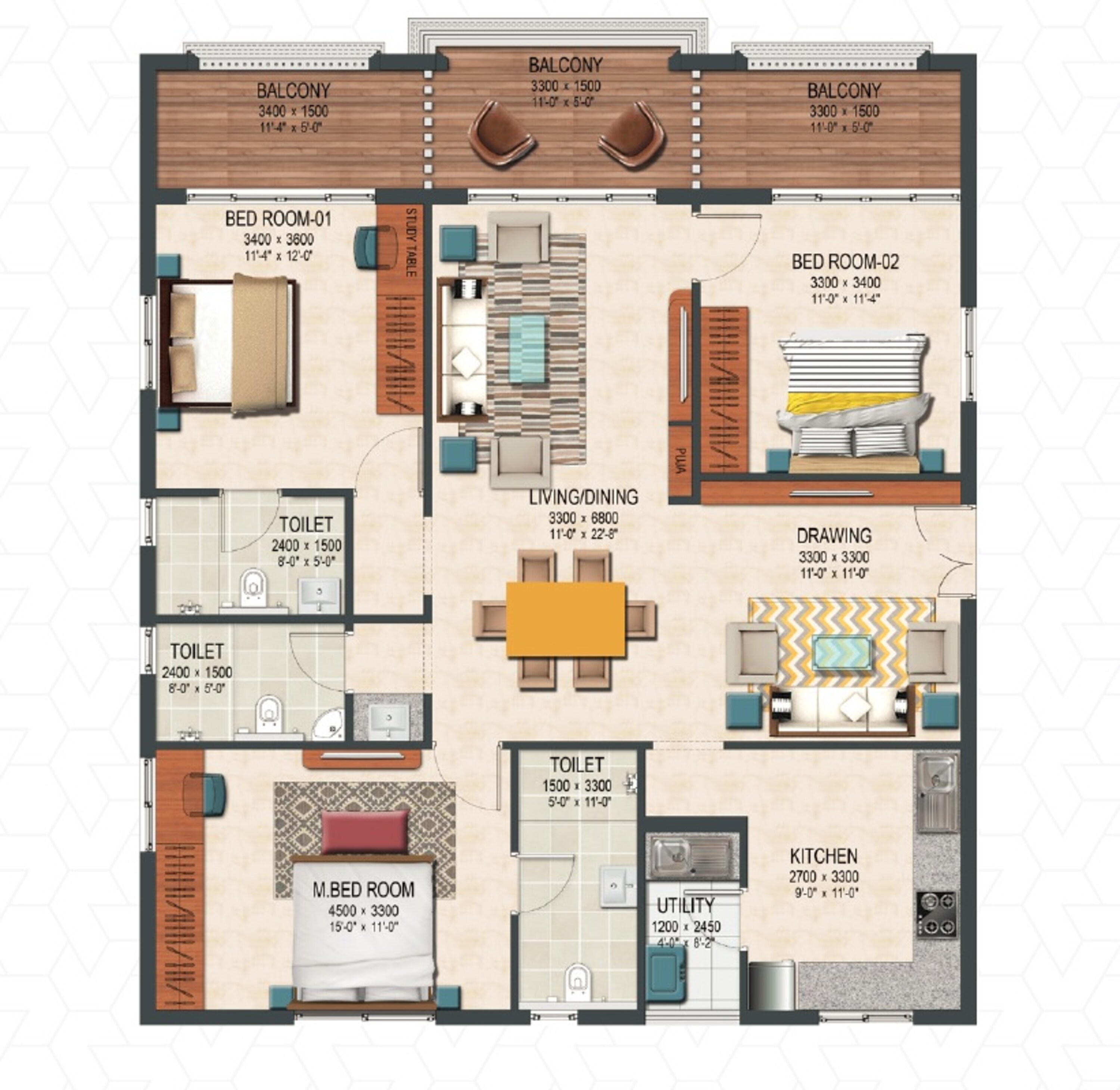 2BHK floor plan