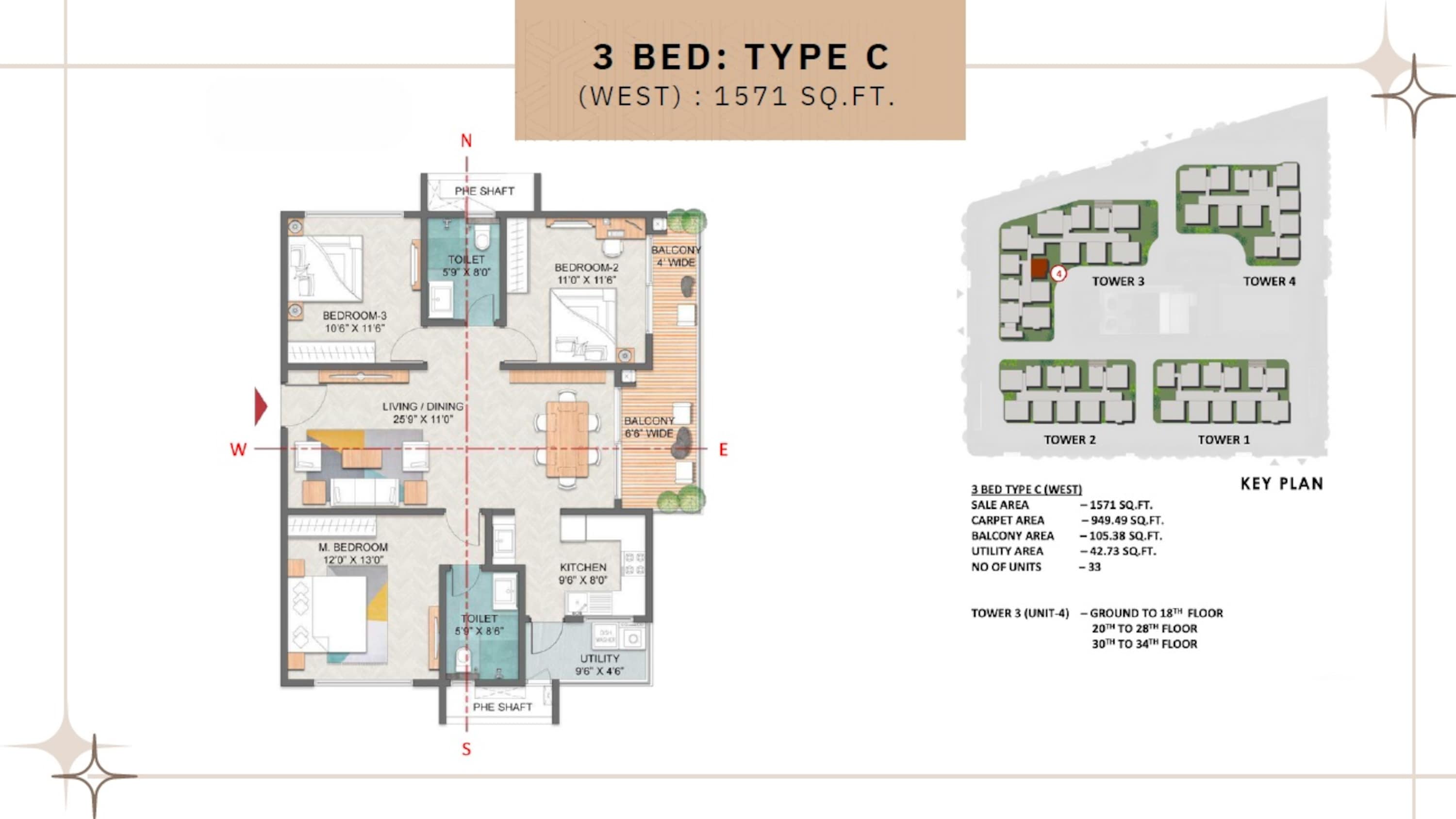 3BHK floor plan