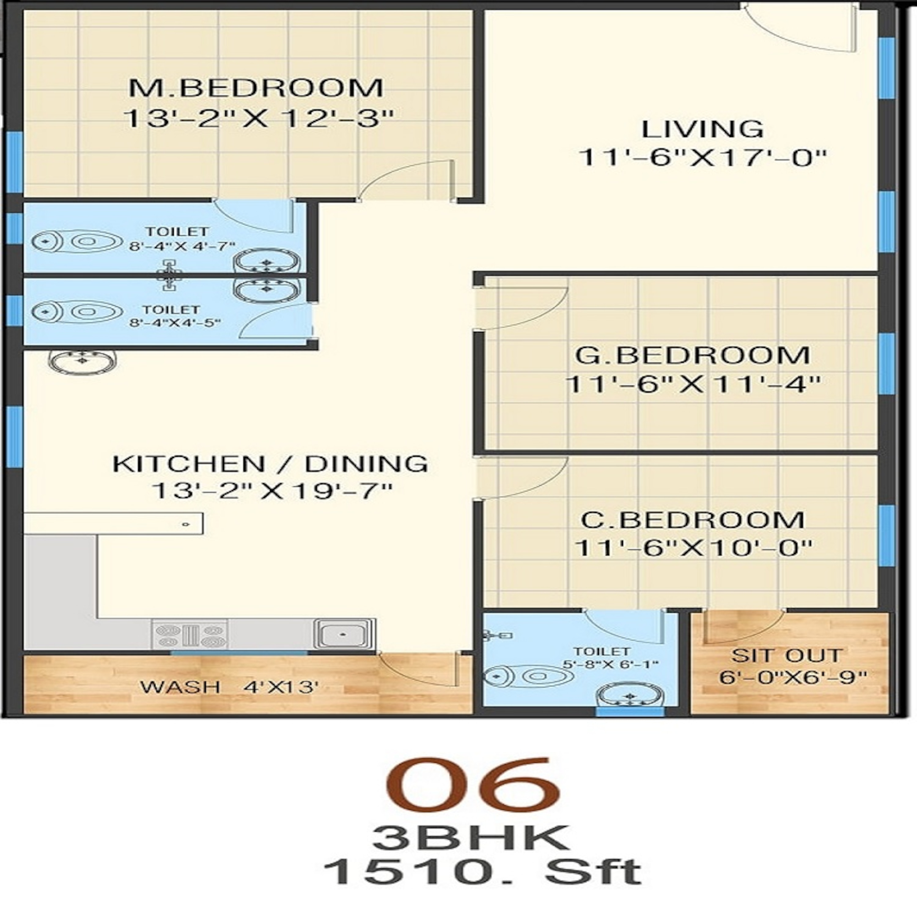 3BHK floor plan