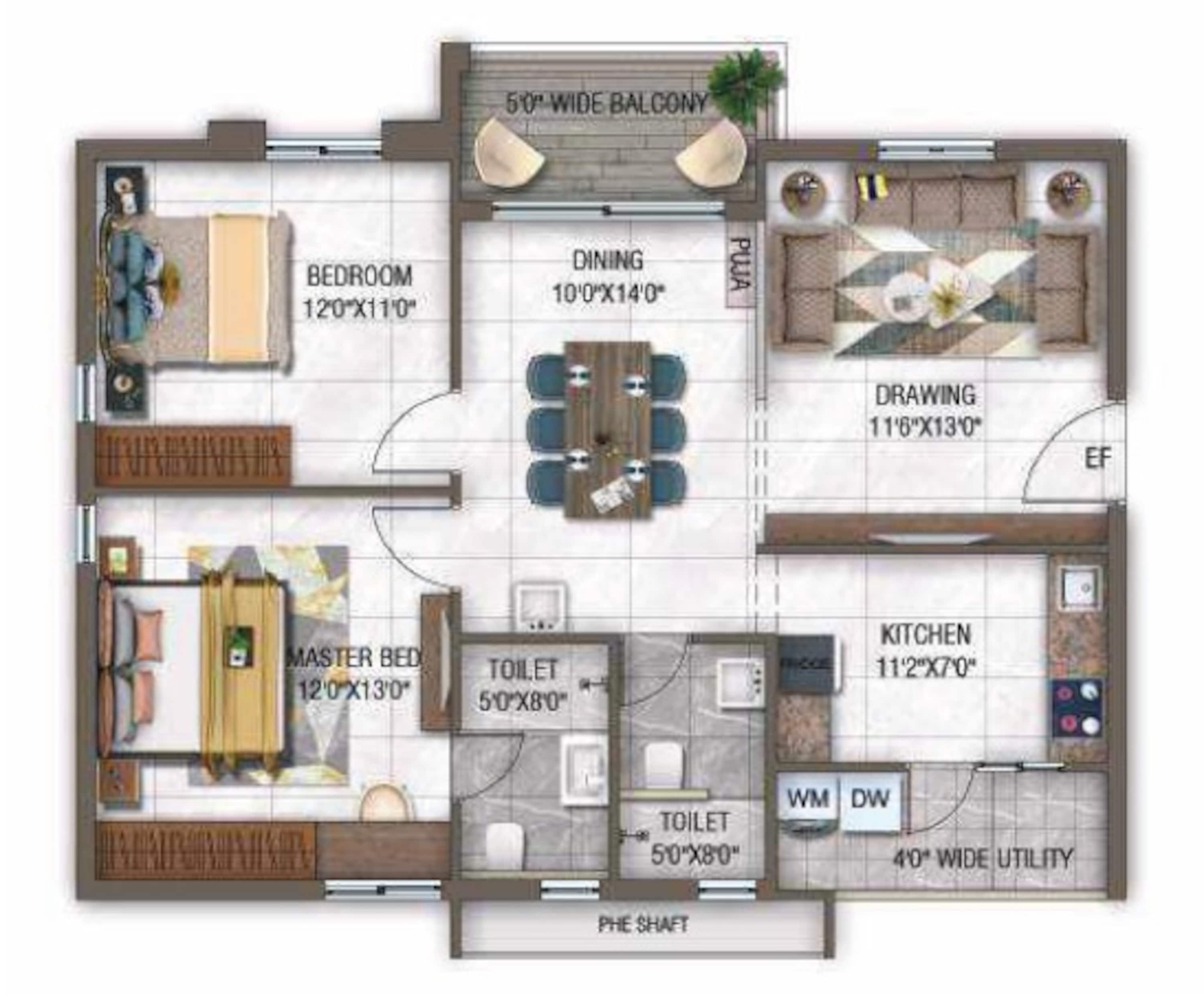 2BHK floor plan
