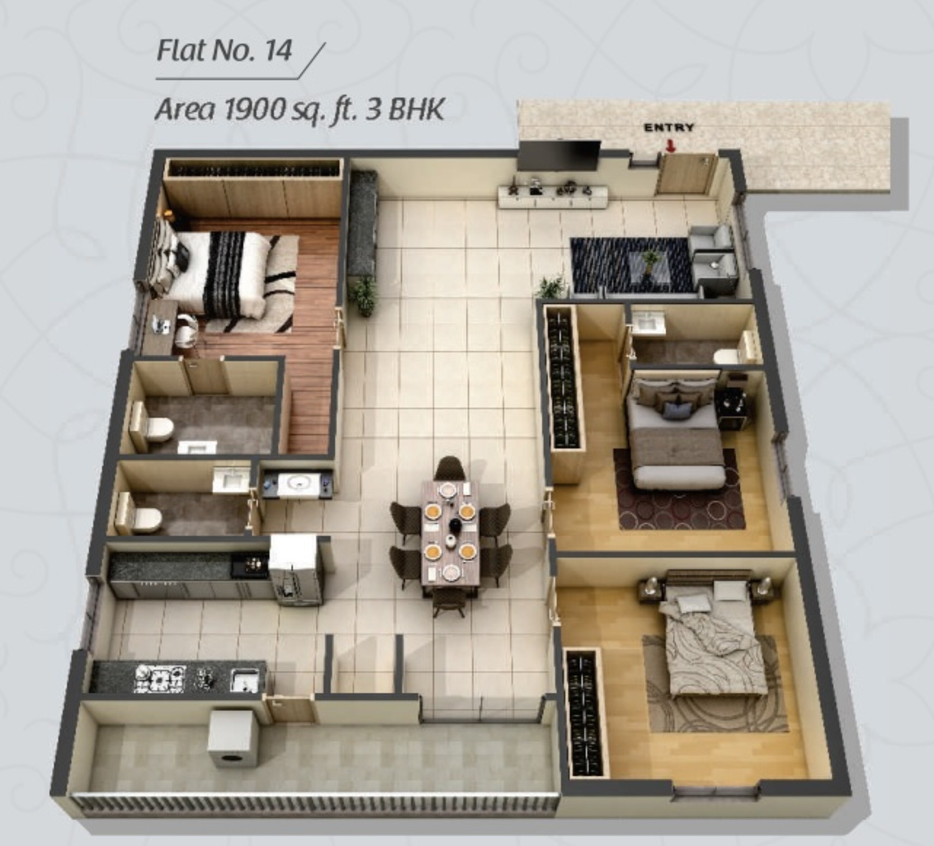 3BHK floor plan