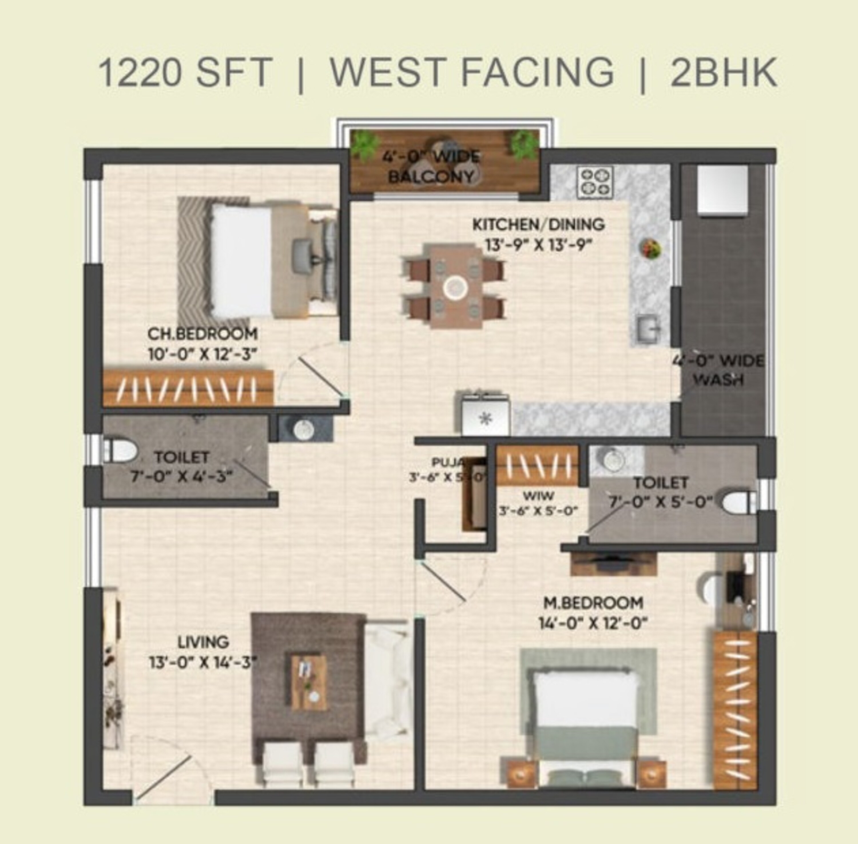 2BHK floor plan