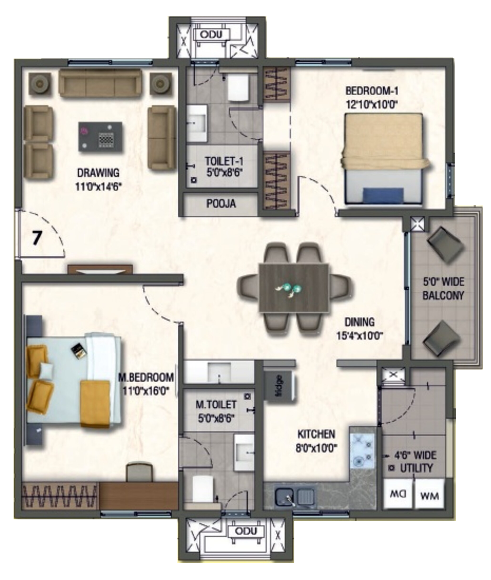 2BHK floor plan