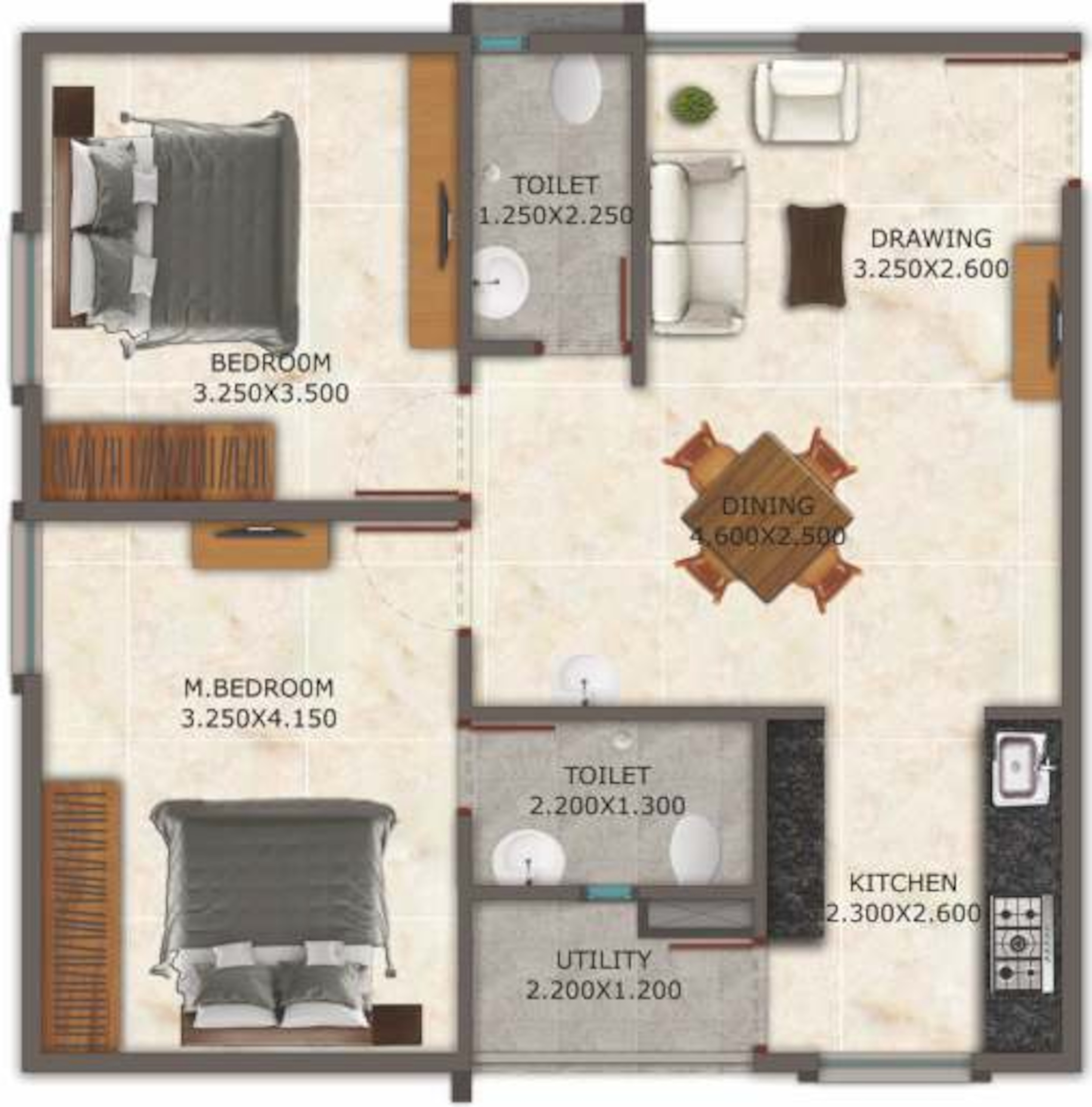2BHK floor plan